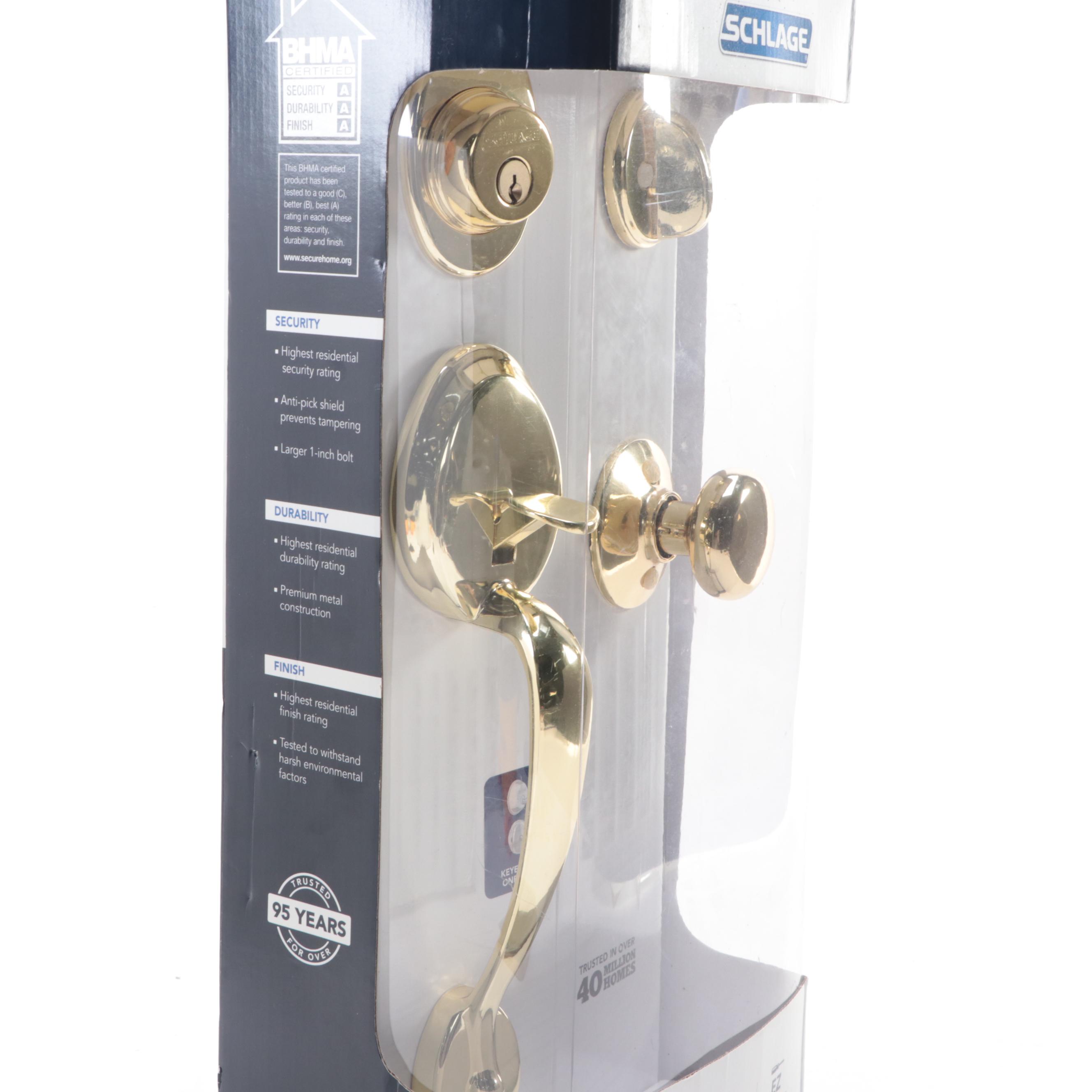 Schlage Brass Finish Front Entry Handle Set