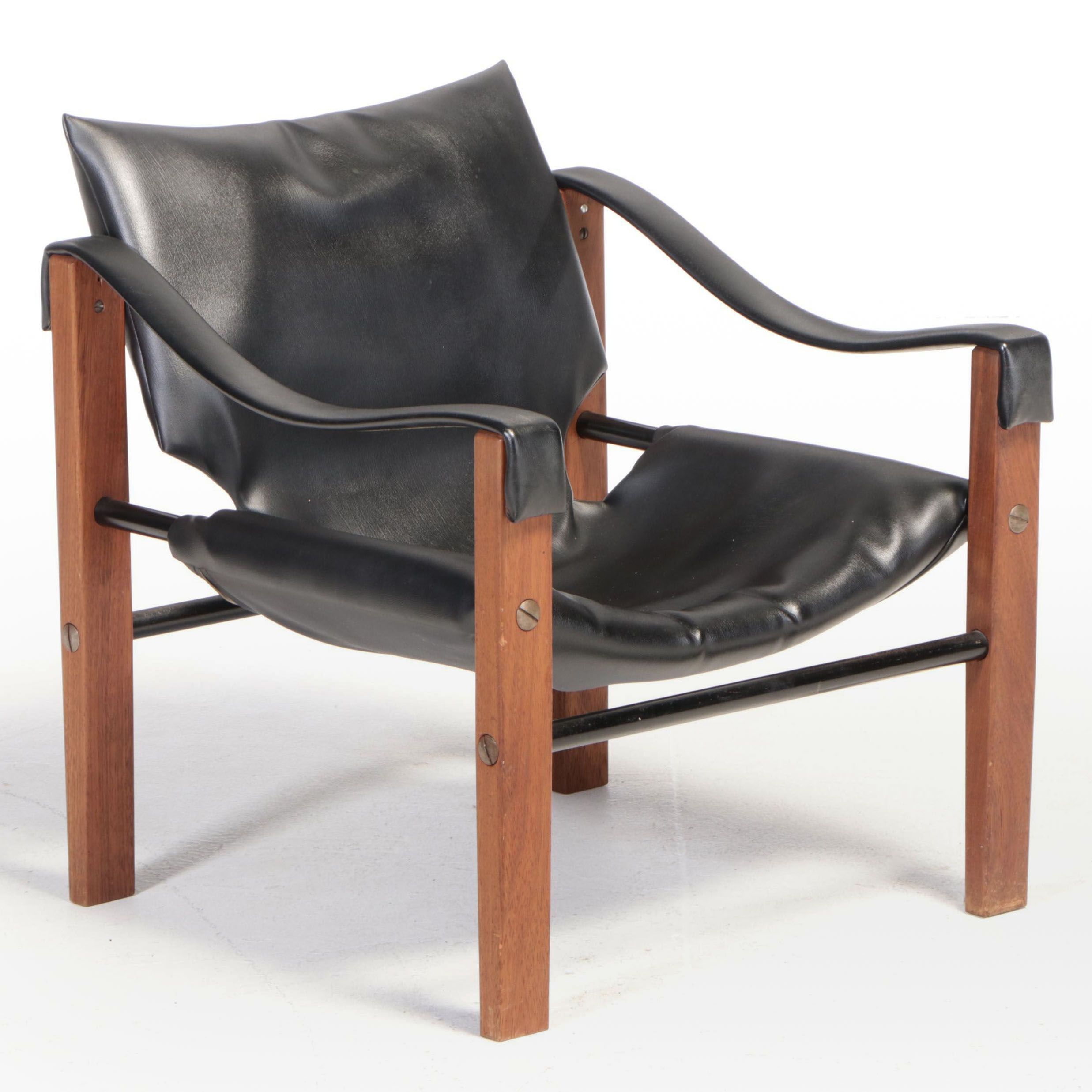 Danish Modern Teak, Powder-Coated Metal, and Black Vinyl Lounge Chair