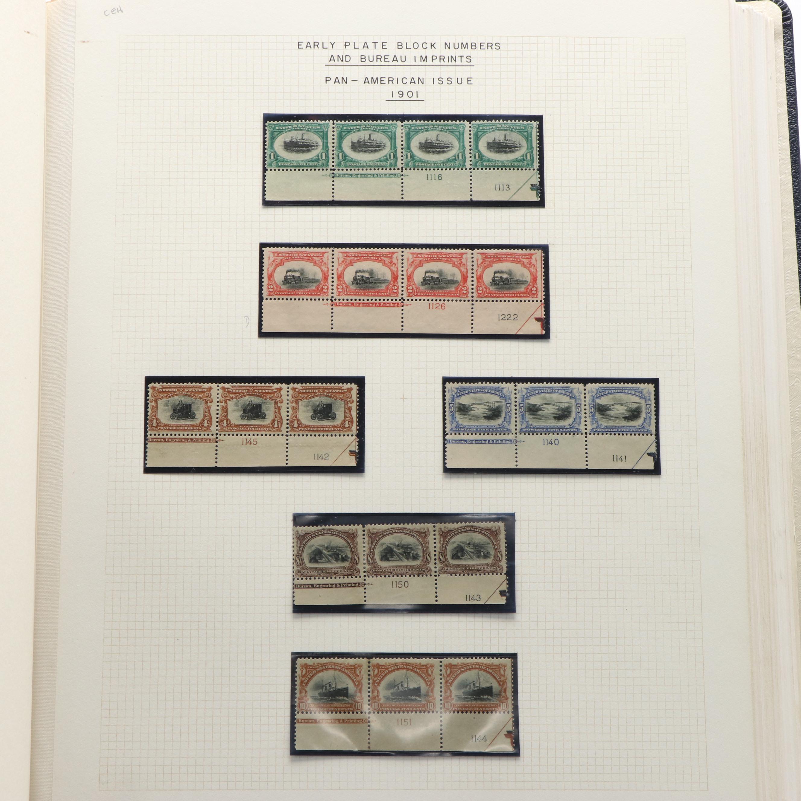 Large Album of U.S. Postage Stamp Plate Blocks, 1900s to 1970s