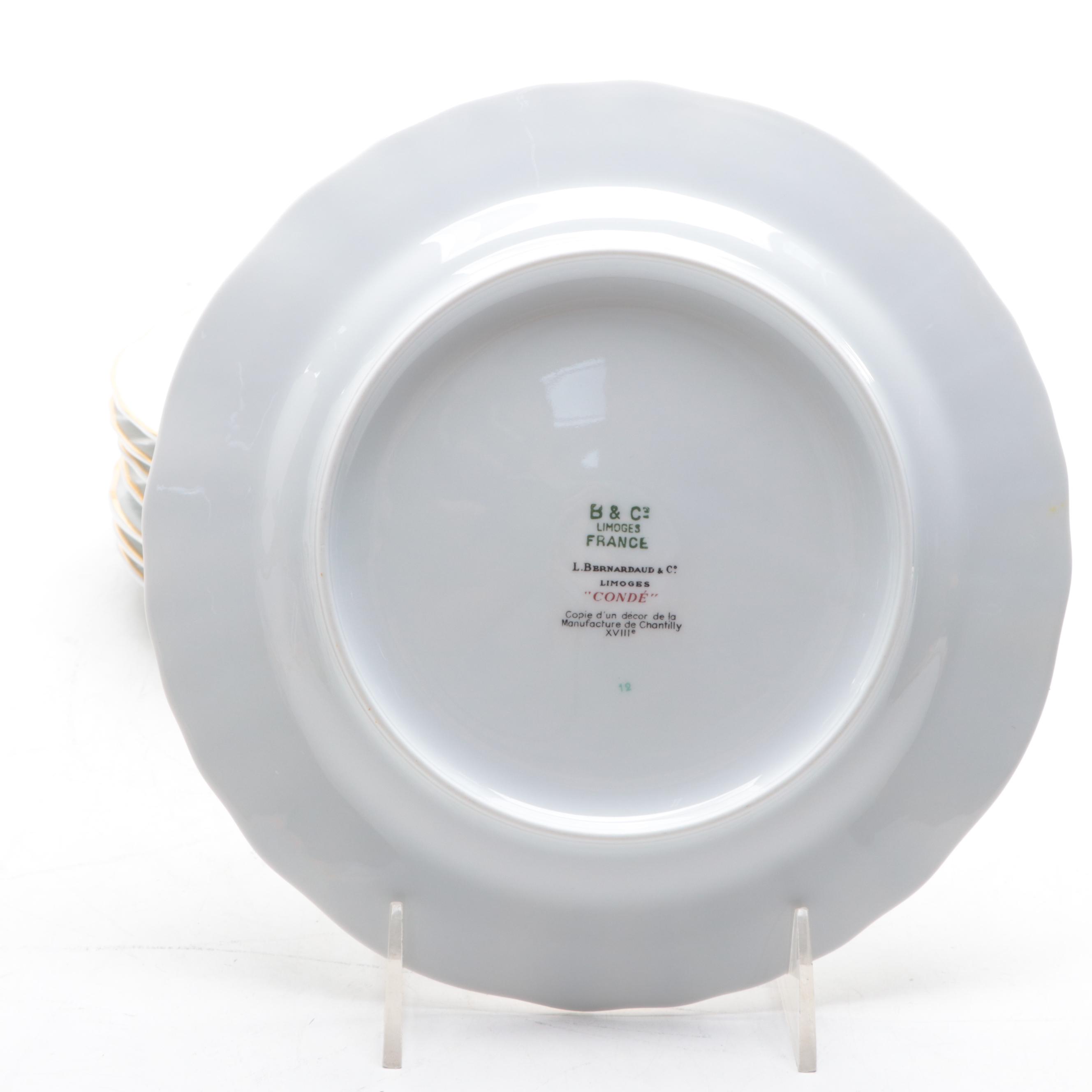 L. Bernardaud & Co. Limoges Porcelain "Conde" Plates with Tole Candle Holders