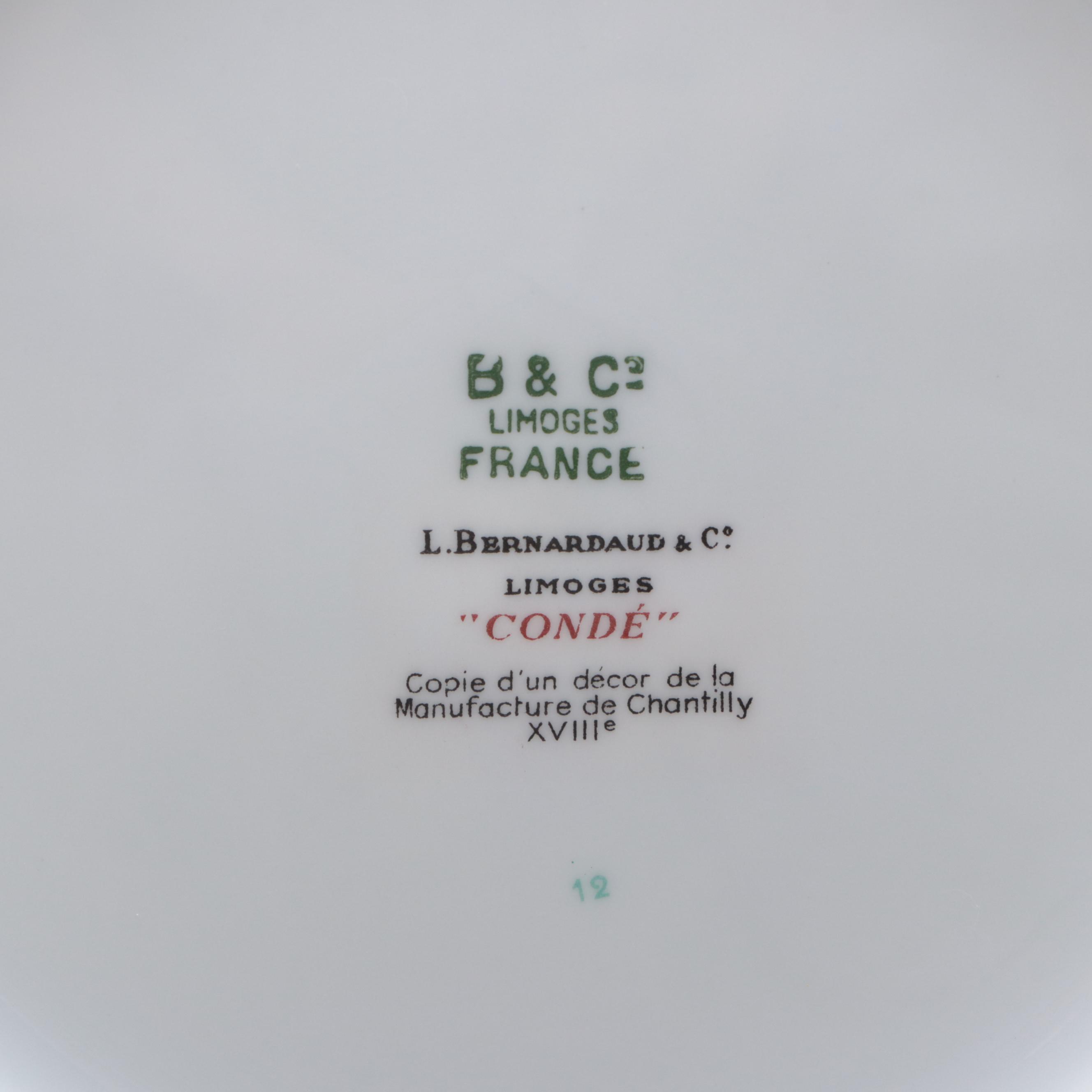 L. Bernardaud & Co. Limoges Porcelain "Conde" Plates with Tole Candle Holders