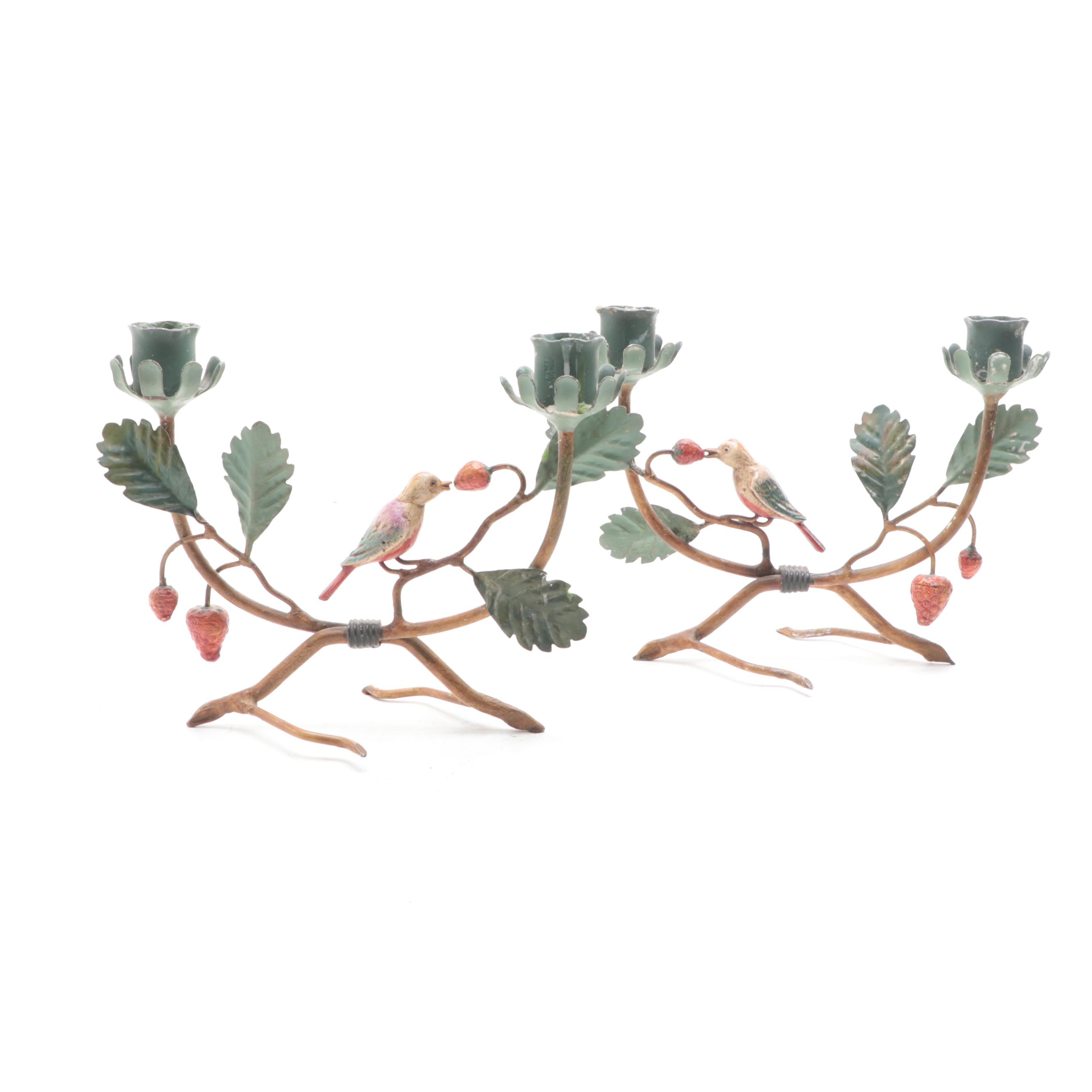 L. Bernardaud & Co. Limoges Porcelain "Conde" Plates with Tole Candle Holders