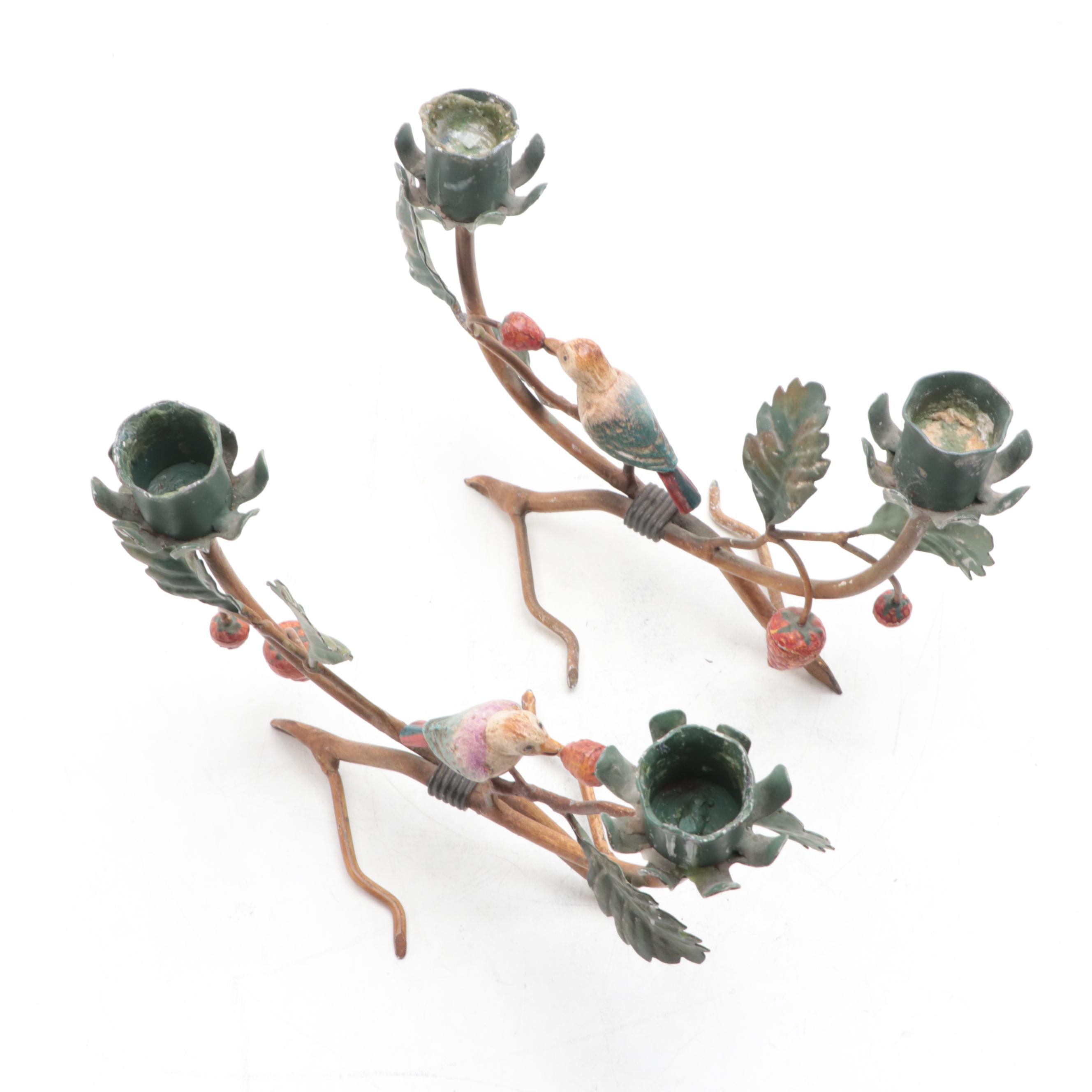 L. Bernardaud & Co. Limoges Porcelain "Conde" Plates with Tole Candle Holders