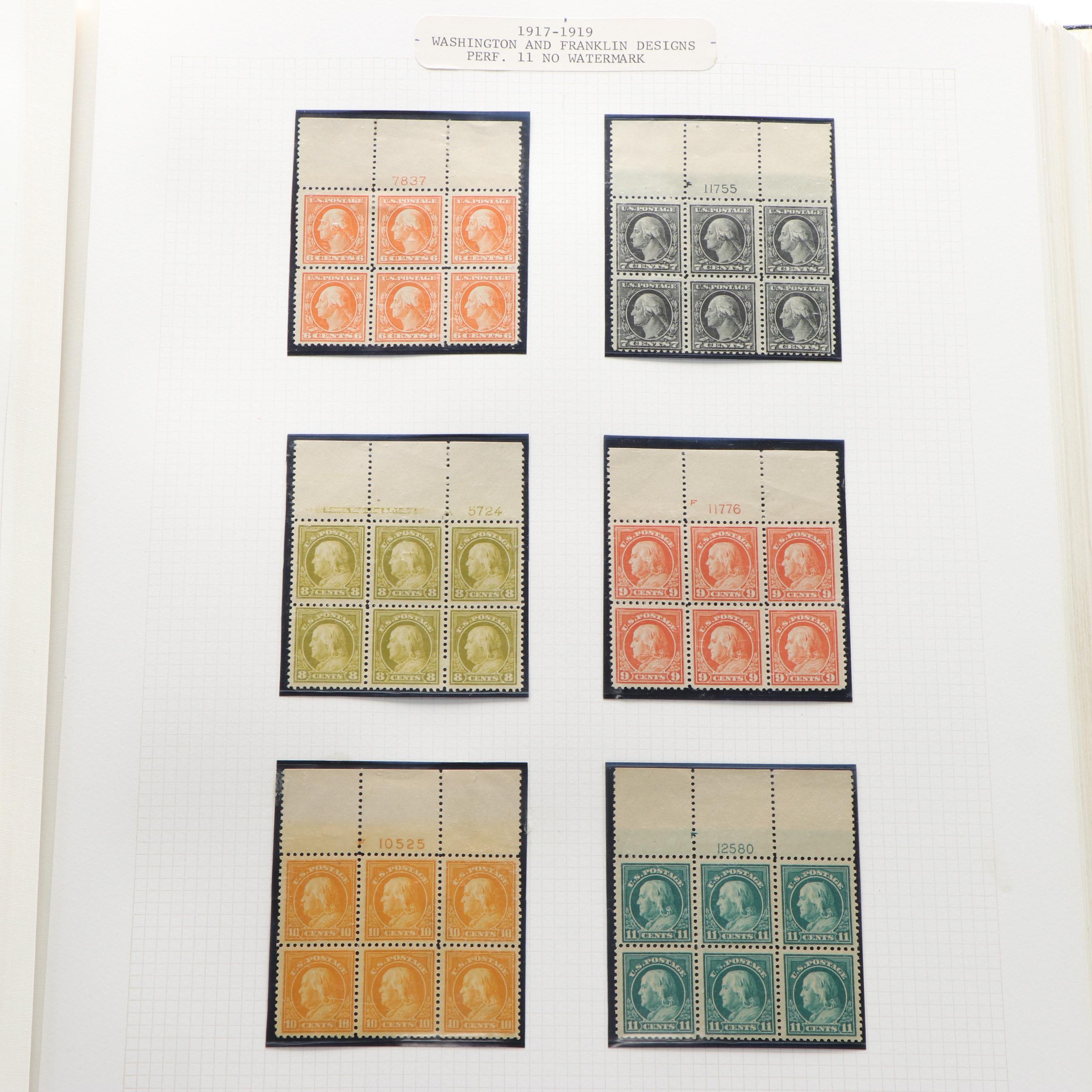 Large Album of U.S. Postage Stamp Plate Blocks, 1900s to 1970s
