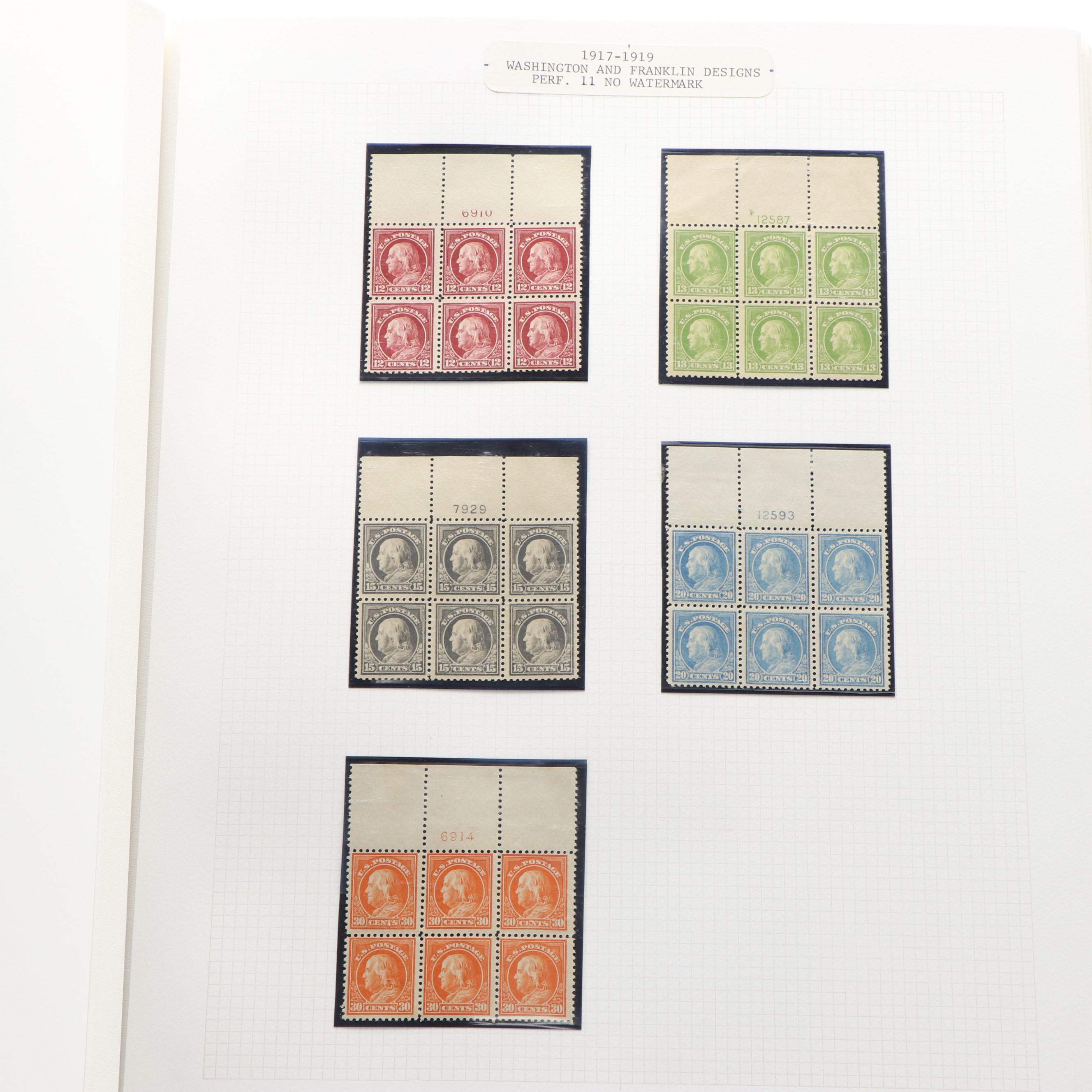 Large Album of U.S. Postage Stamp Plate Blocks, 1900s to 1970s