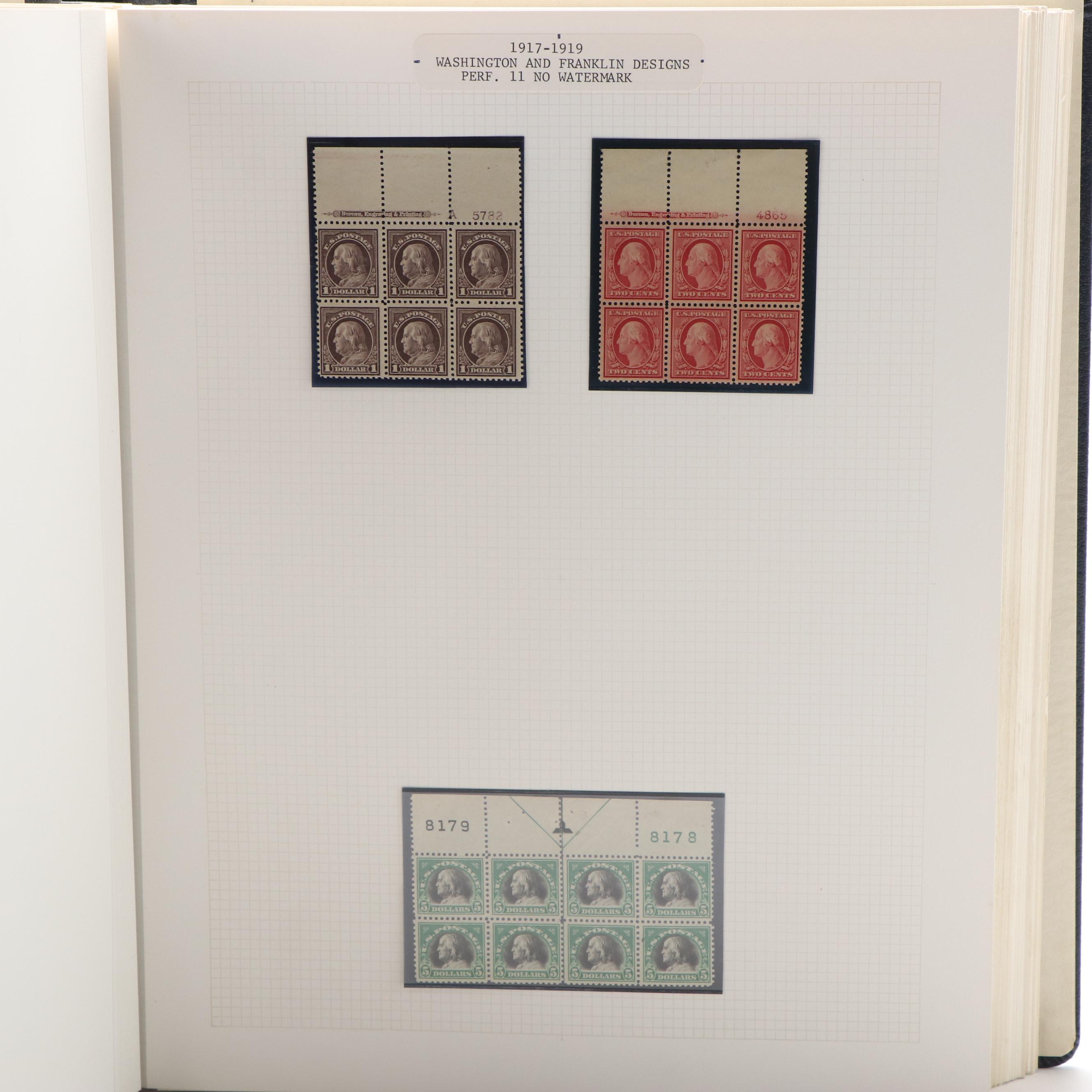 Large Album of U.S. Postage Stamp Plate Blocks, 1900s to 1970s