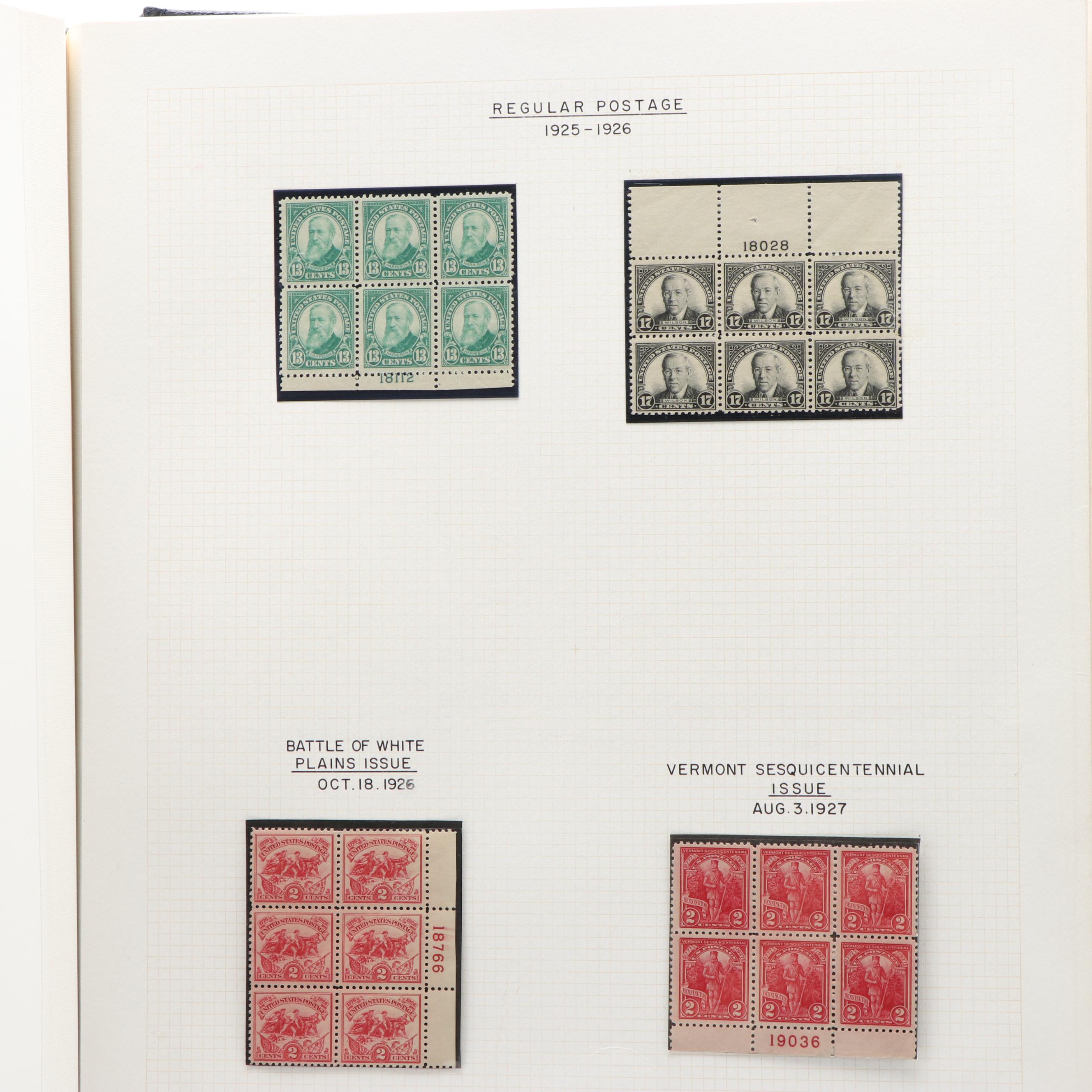 Large Album of U.S. Postage Stamp Plate Blocks, 1900s to 1970s
