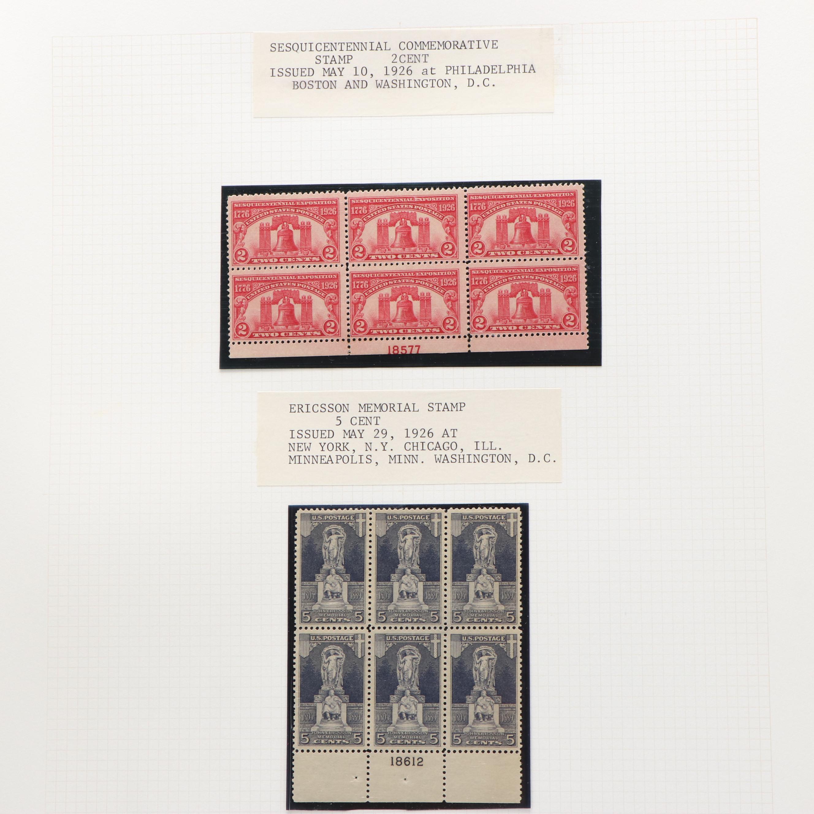 Large Album of U.S. Postage Stamp Plate Blocks, 1900s to 1970s