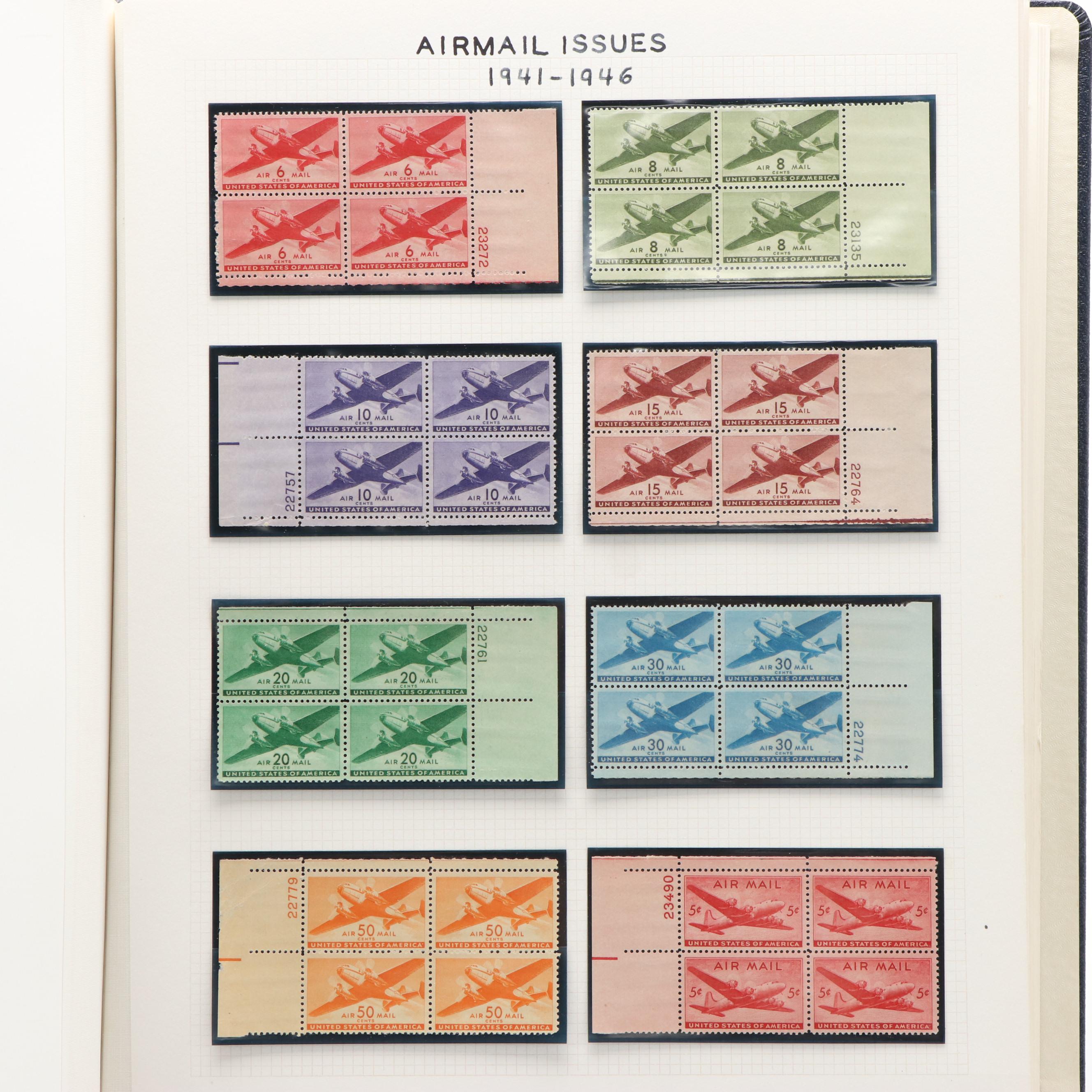 Large Album of U.S. Postage Stamp Plate Blocks, 1900s to 1970s