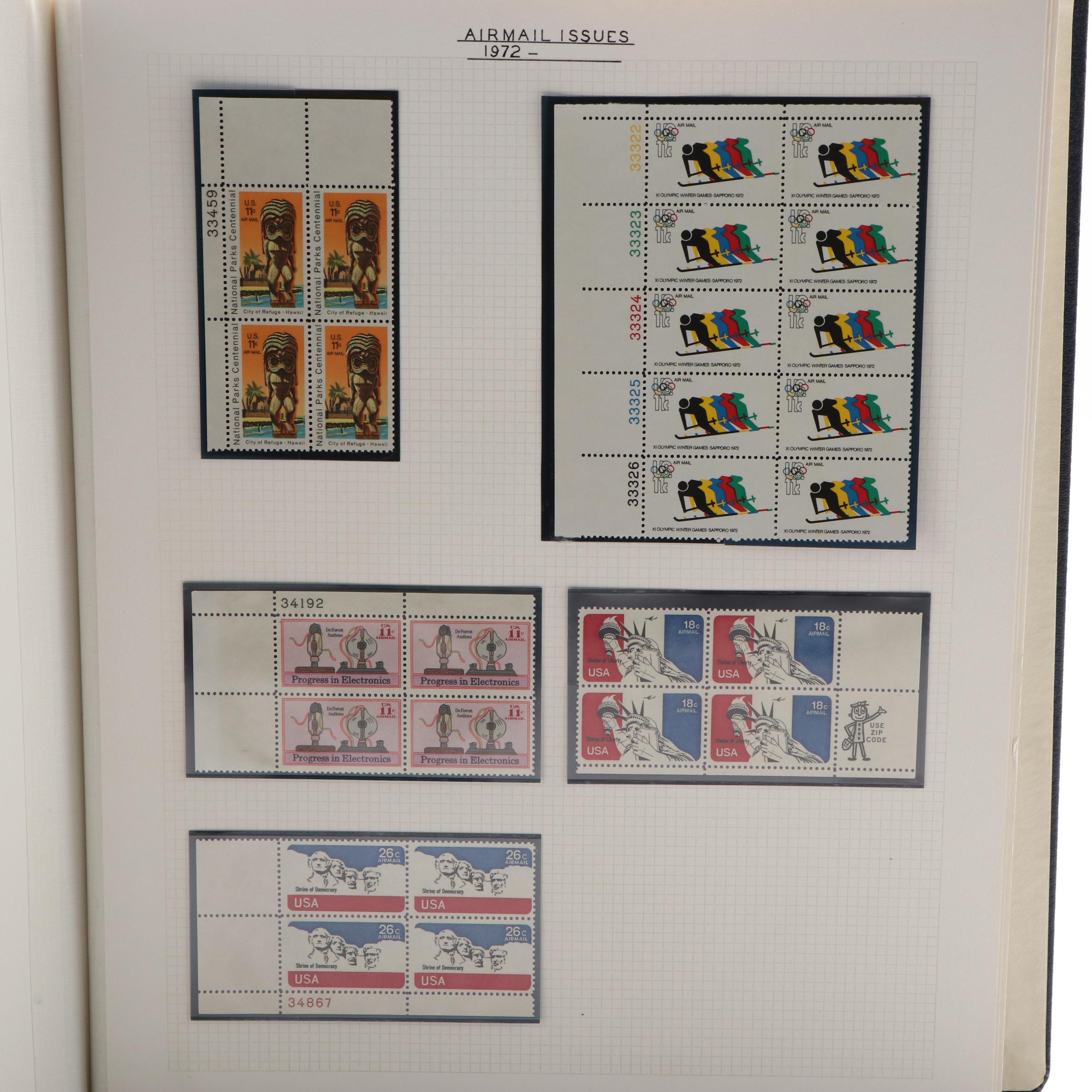 Large Album of U.S. Postage Stamp Plate Blocks, 1900s to 1970s