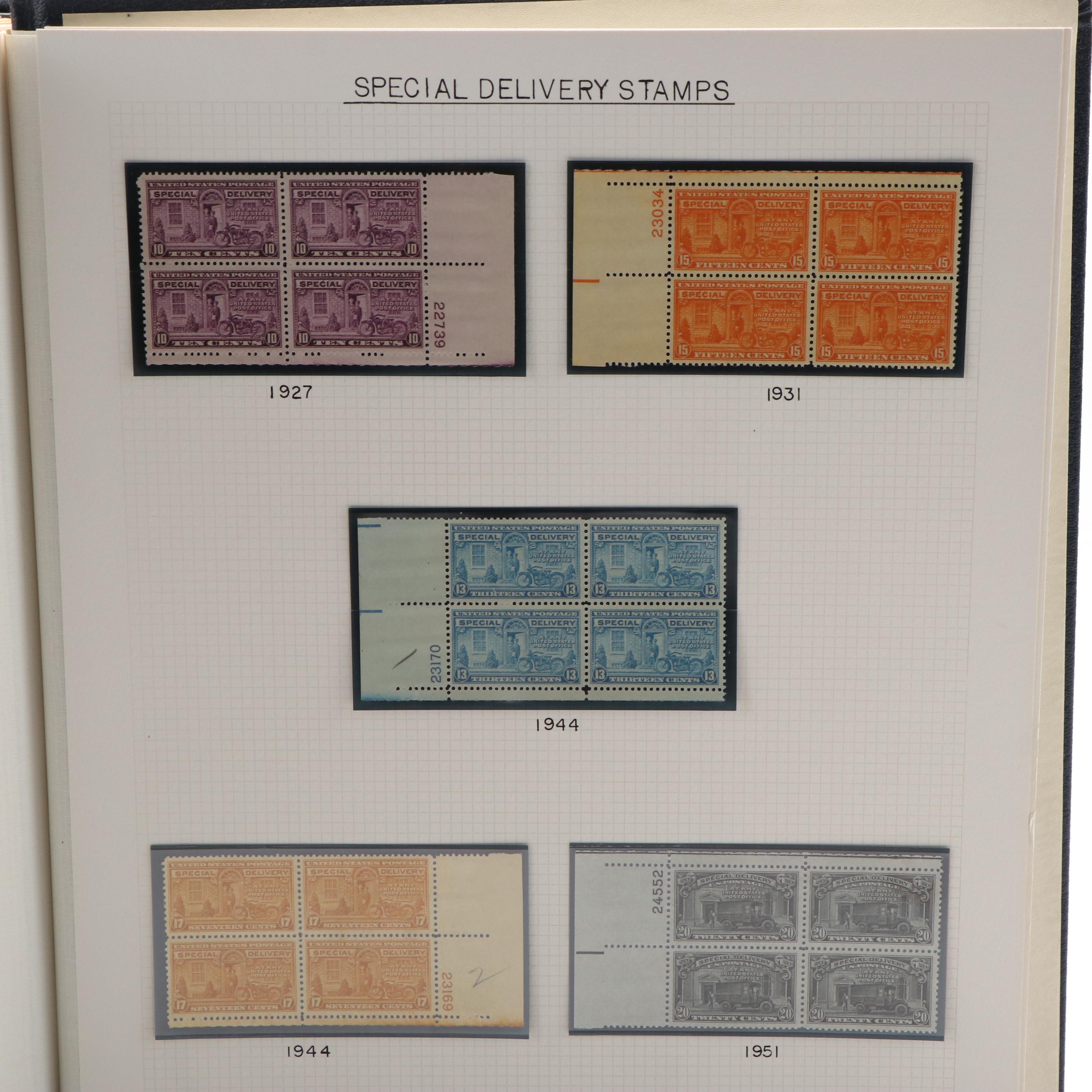 Large Album of U.S. Postage Stamp Plate Blocks, 1900s to 1970s