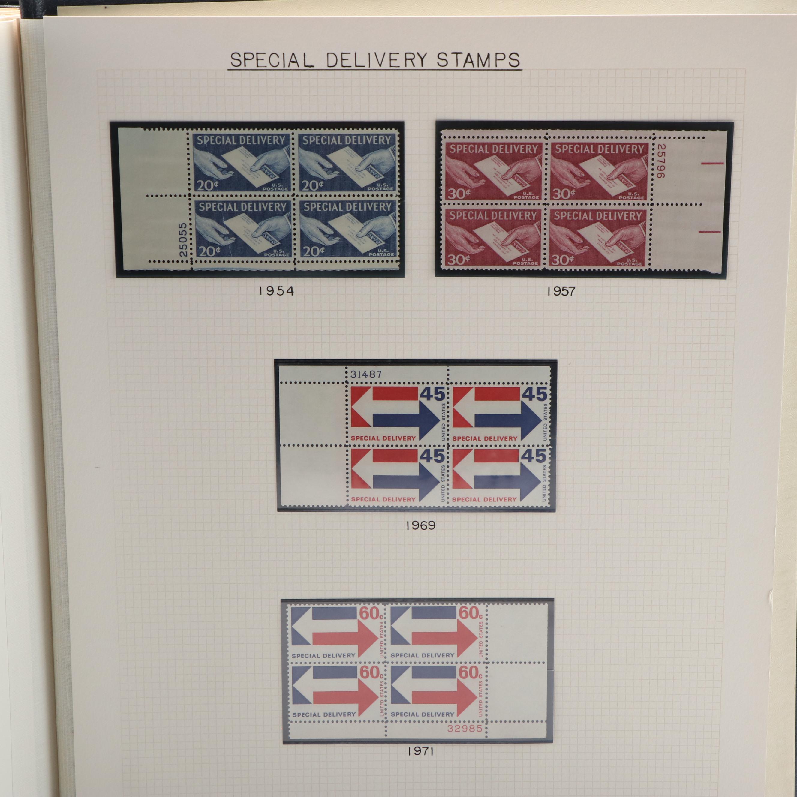 Large Album of U.S. Postage Stamp Plate Blocks, 1900s to 1970s