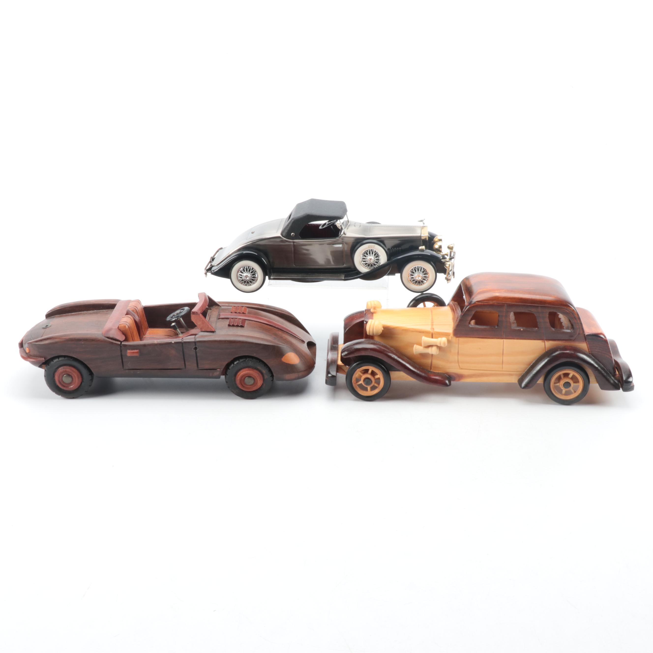 Diecast Metal Rolls Royce with Wooden Models of Cars