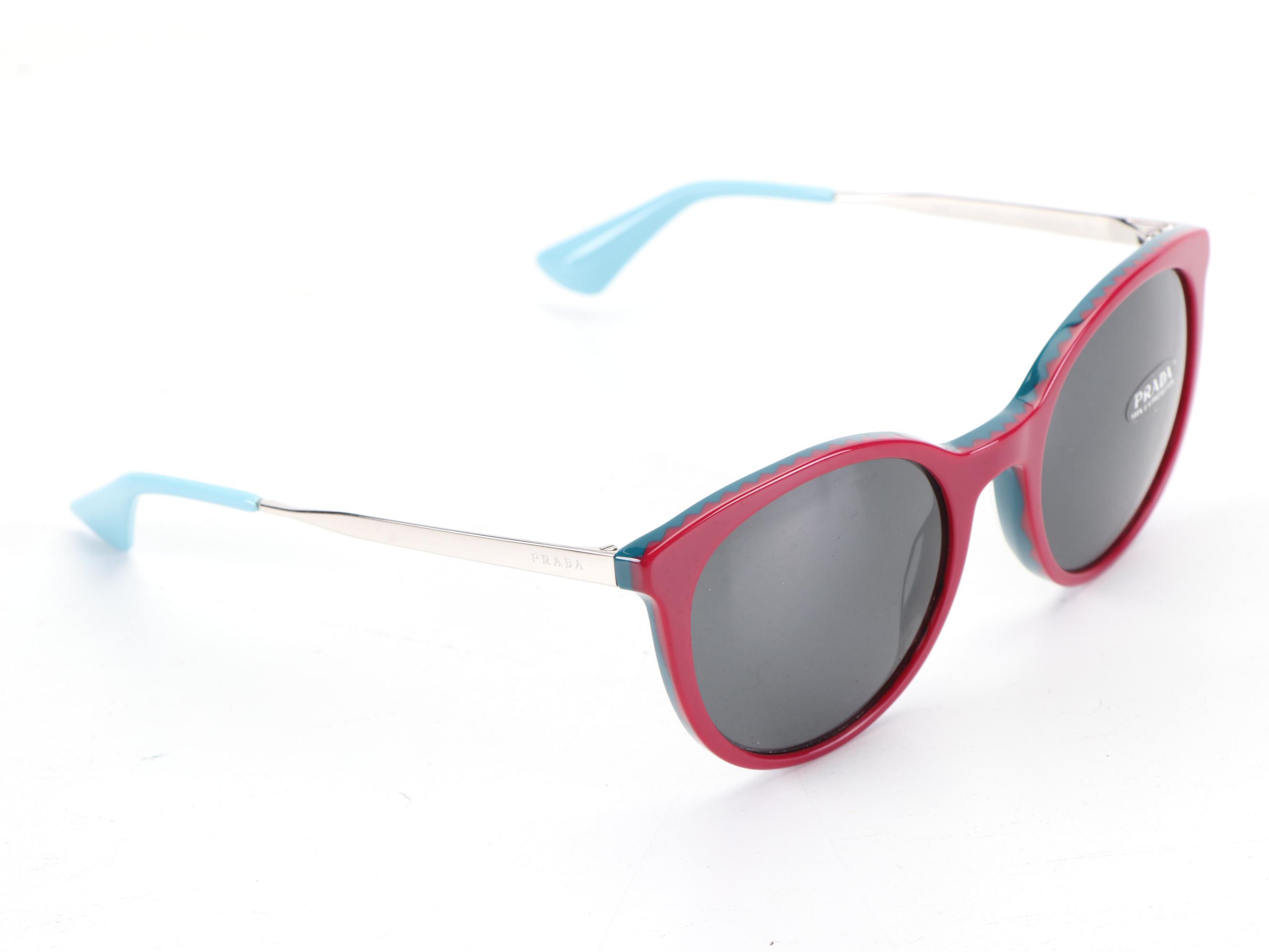 Prada SPR17S Rounded Wayfarer Sunglasses with Case and Box