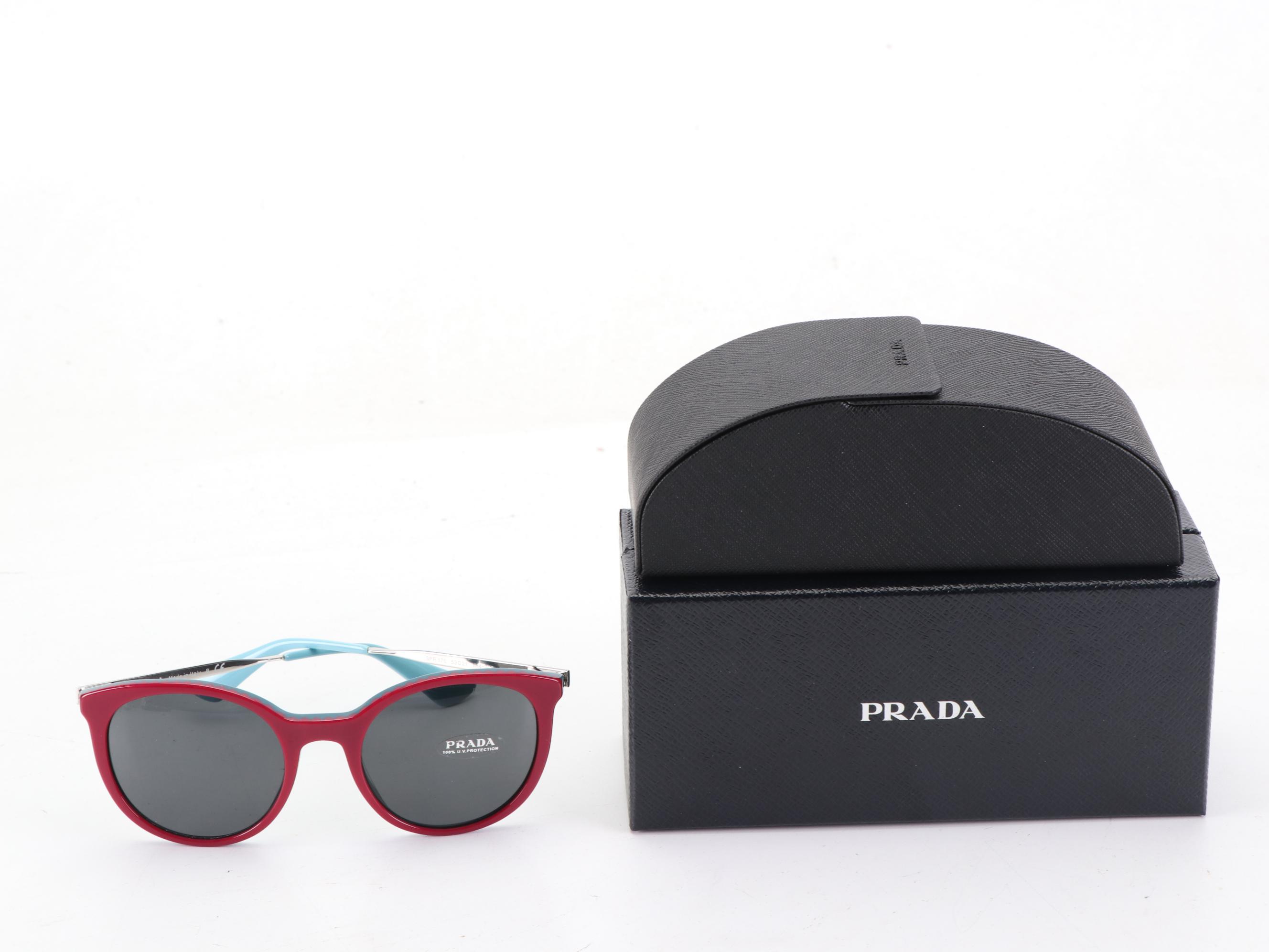 Prada SPR17S Rounded Wayfarer Sunglasses with Case and Box