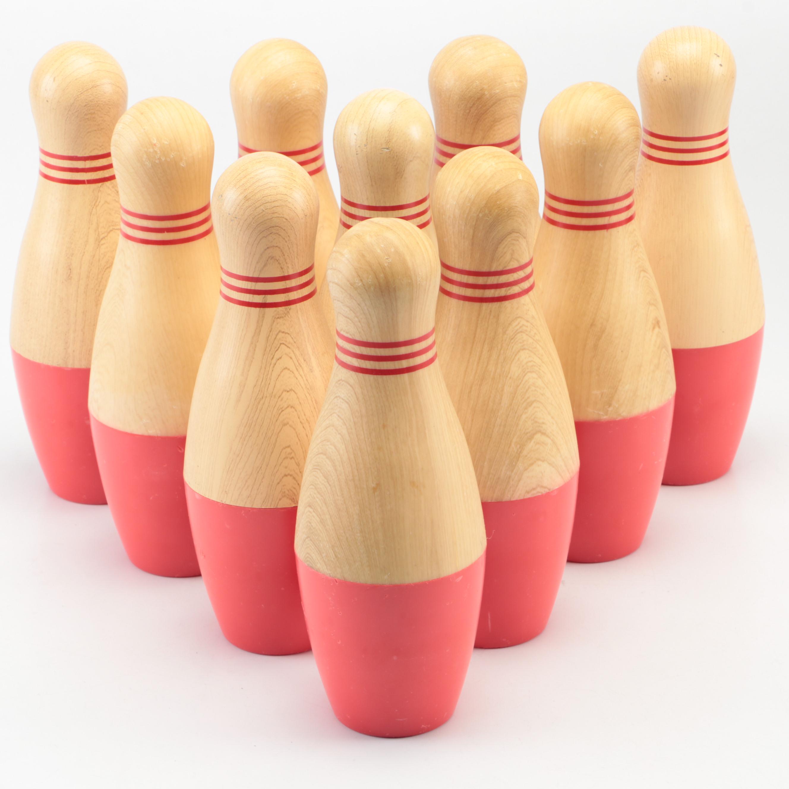 Ash Wood and Red Acrylic Lawn Bowling Pins and Balls With Case EBTH