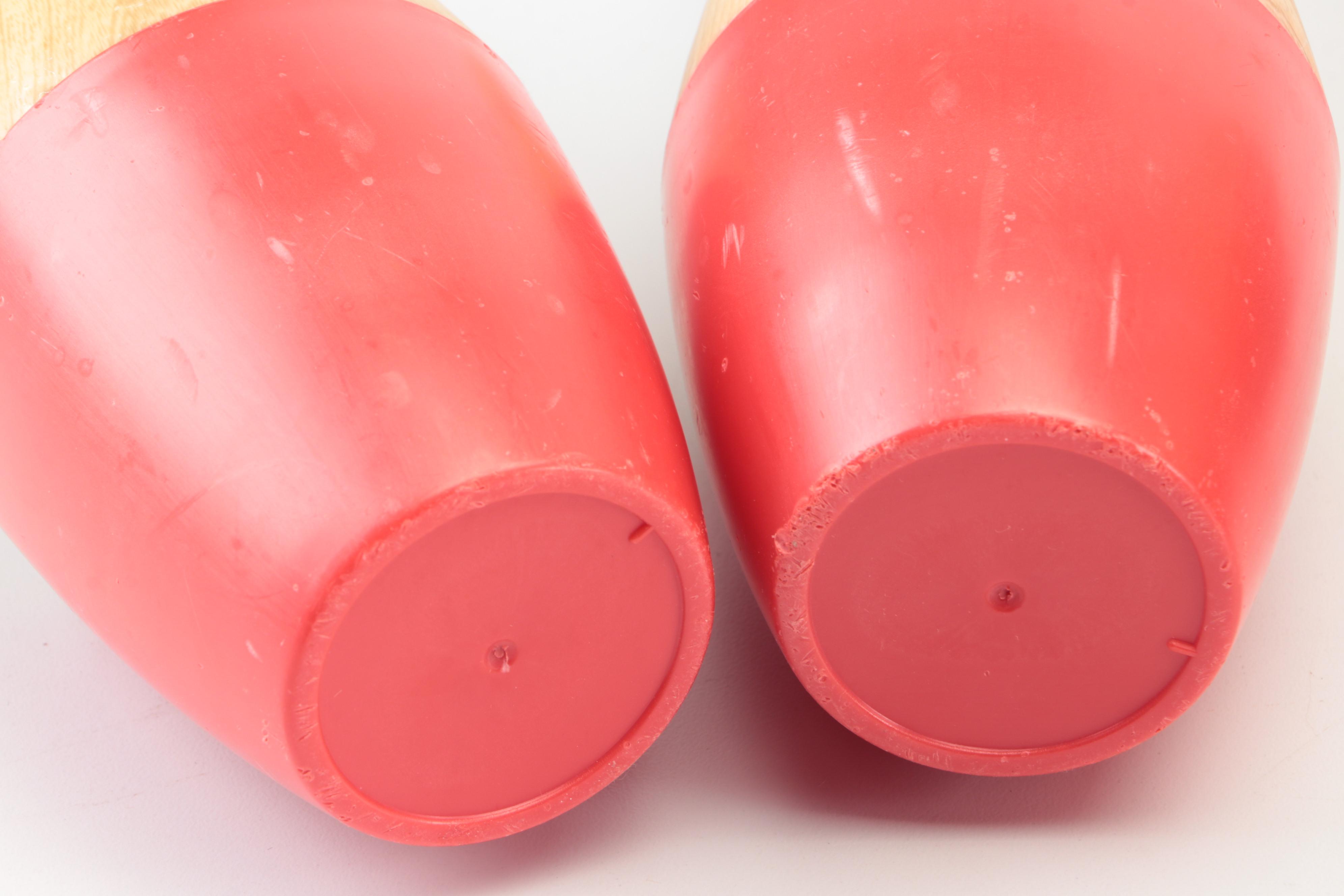 Ash Wood and Red Acrylic Lawn Bowling Pins and Balls With Case