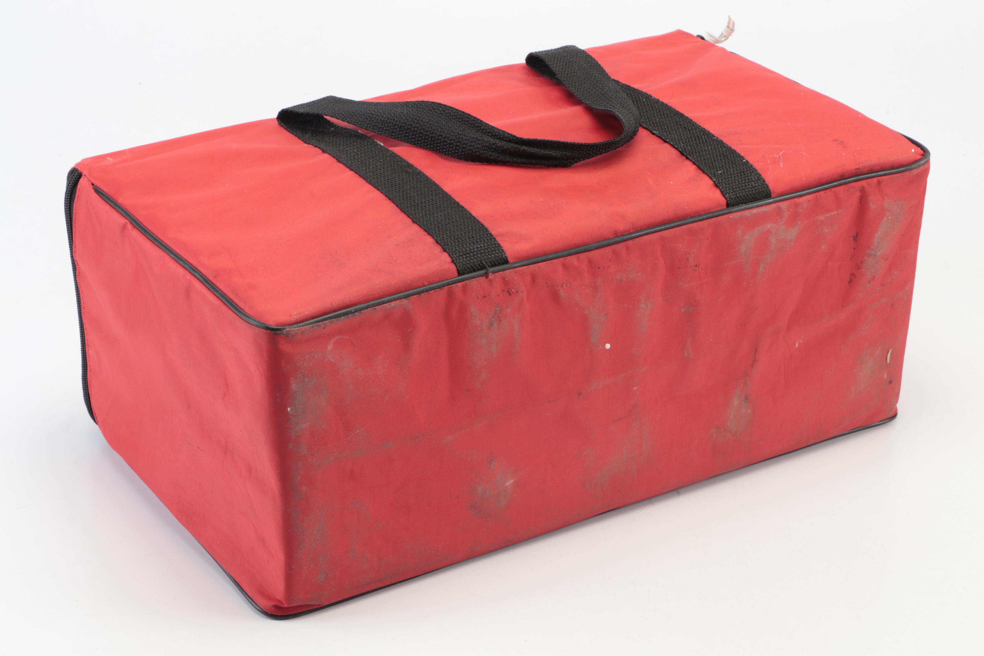 Ash Wood and Red Acrylic Lawn Bowling Pins and Balls With Case