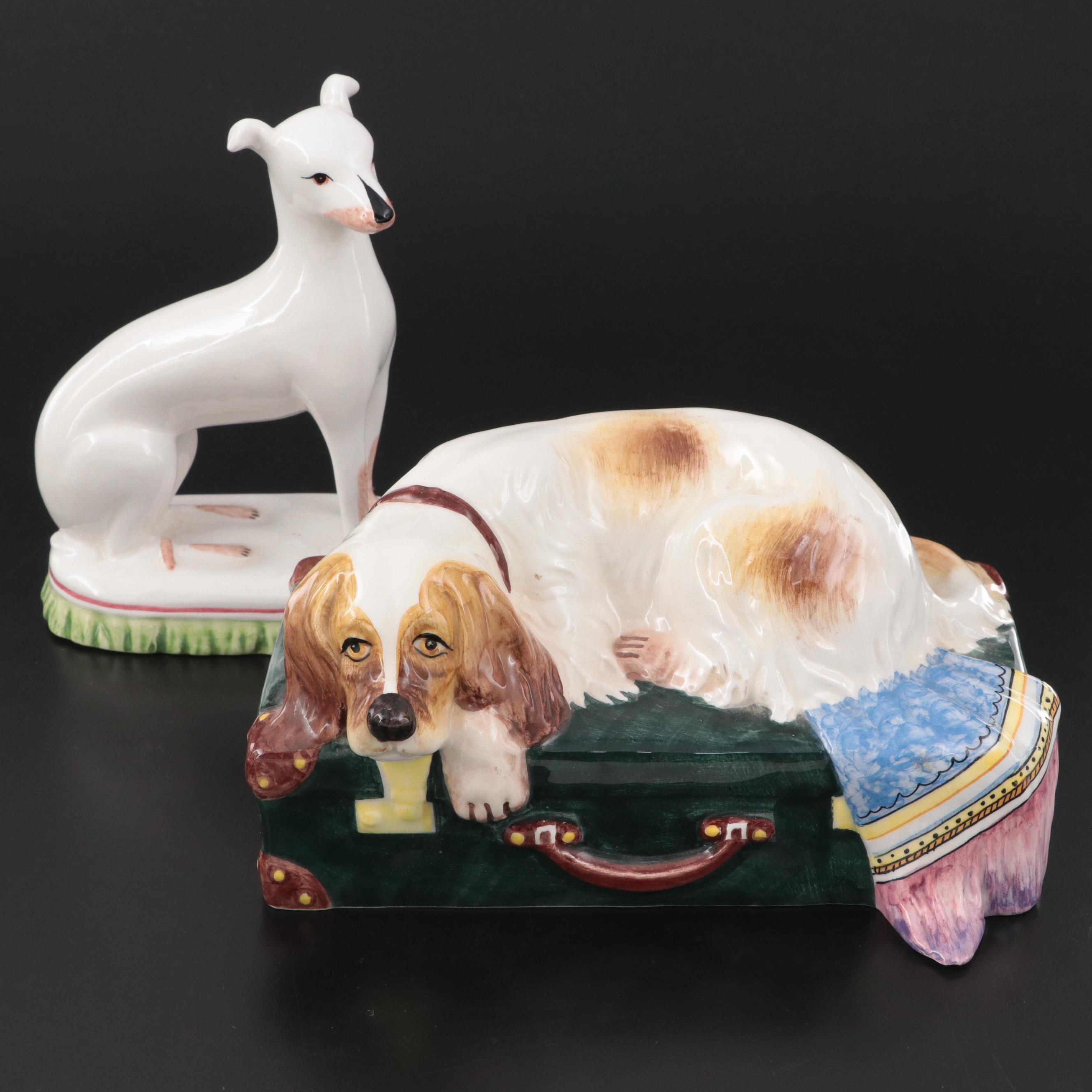 Nove for Tiffany & Co. Spaniel on Suitcase and Porcelain Greyhound Figurines