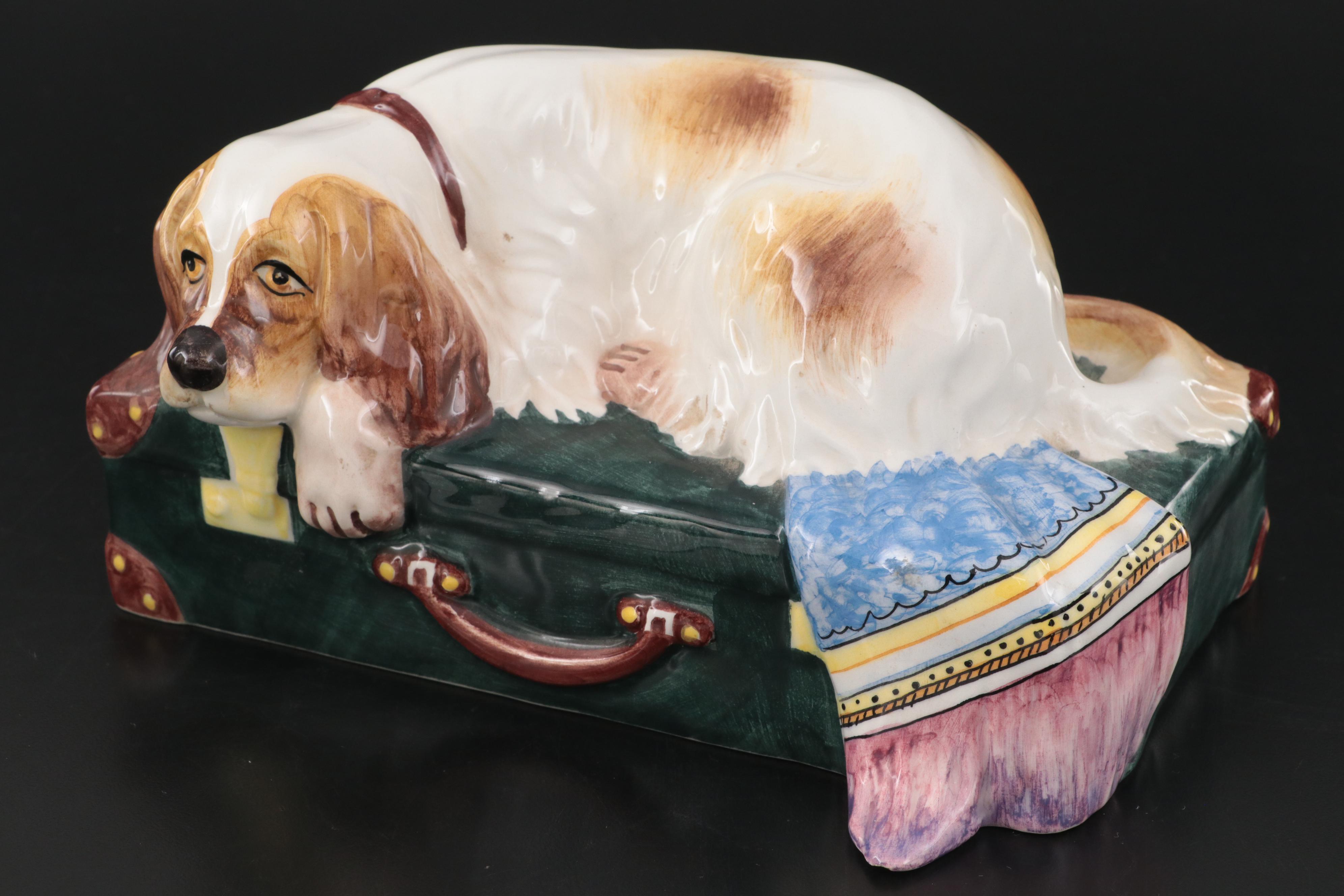 Nove for Tiffany & Co. Spaniel on Suitcase and Porcelain Greyhound Figurines