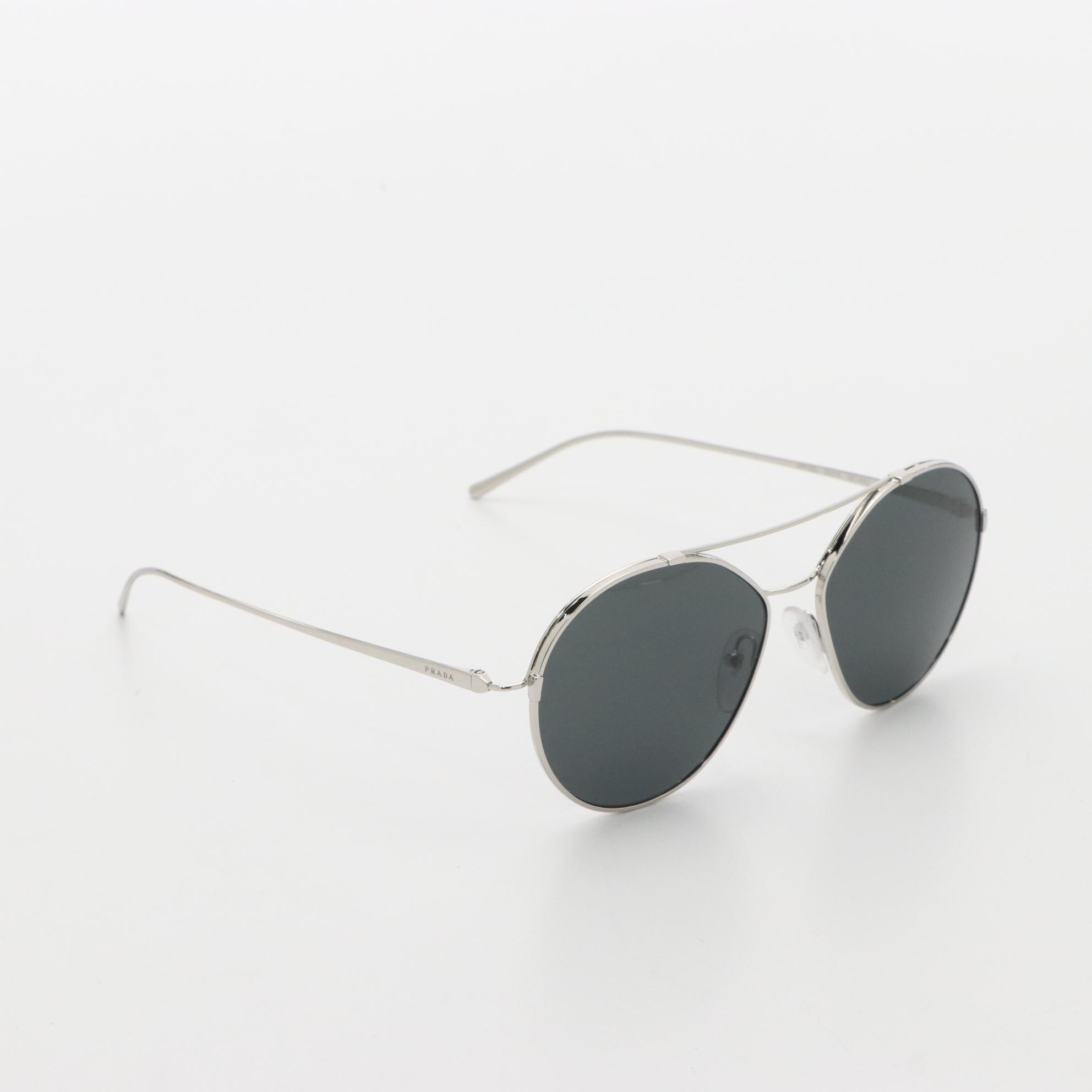 Prada SPR56U Silver Tone Sunglasses with Case and Box