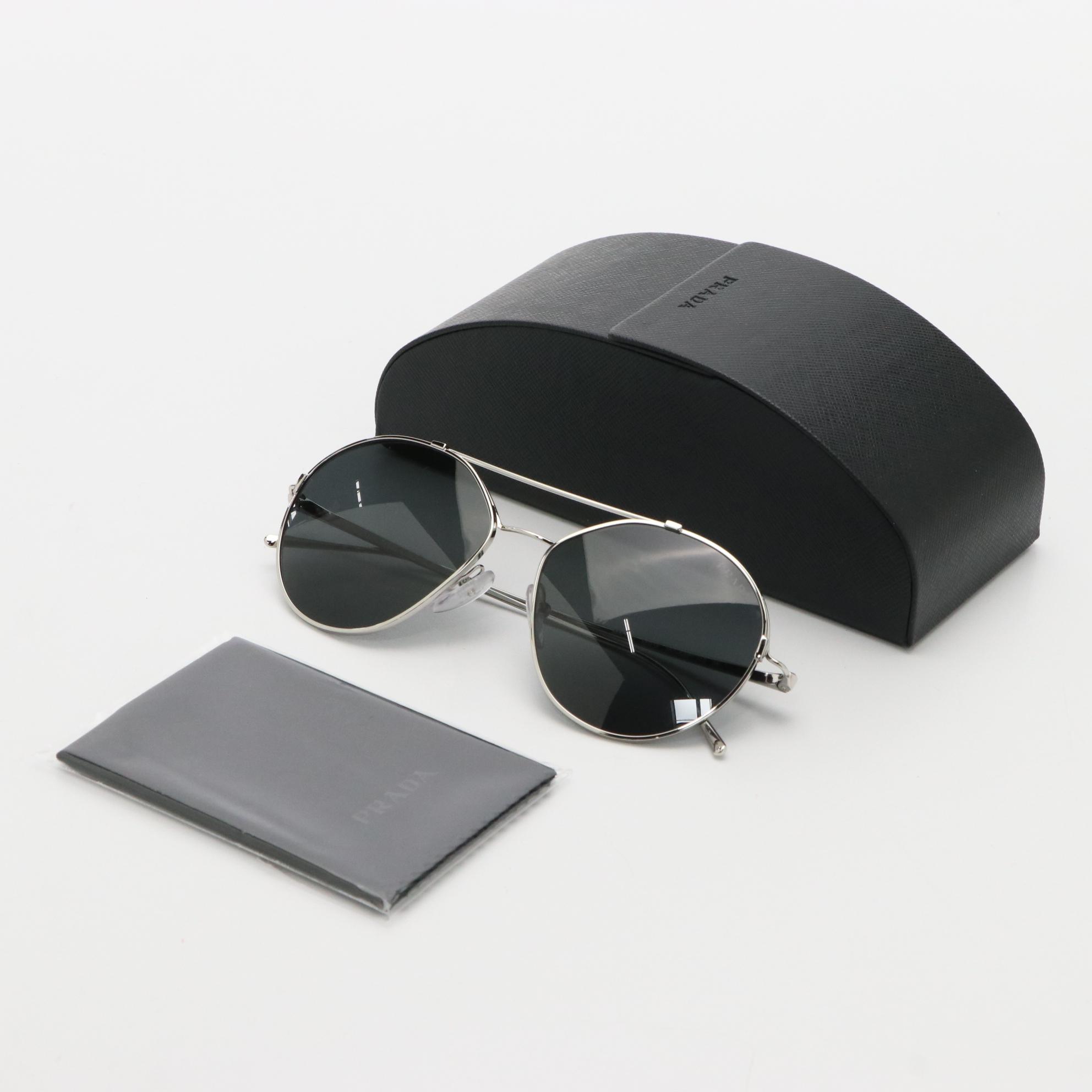 Prada SPR56U Silver Tone Sunglasses with Case and Box