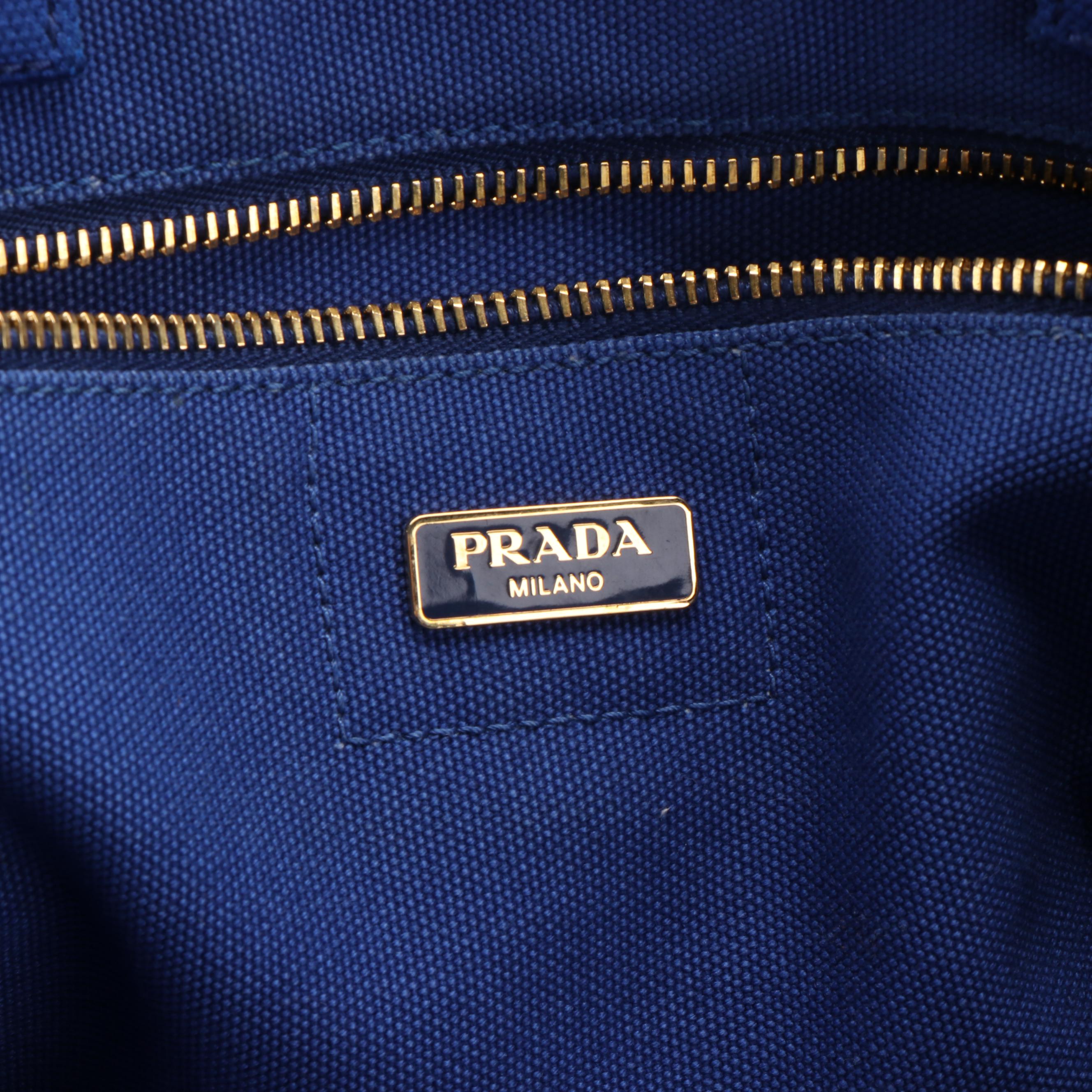 Prada Cobalt Blue Canapa Logo Canvas Tote Bag