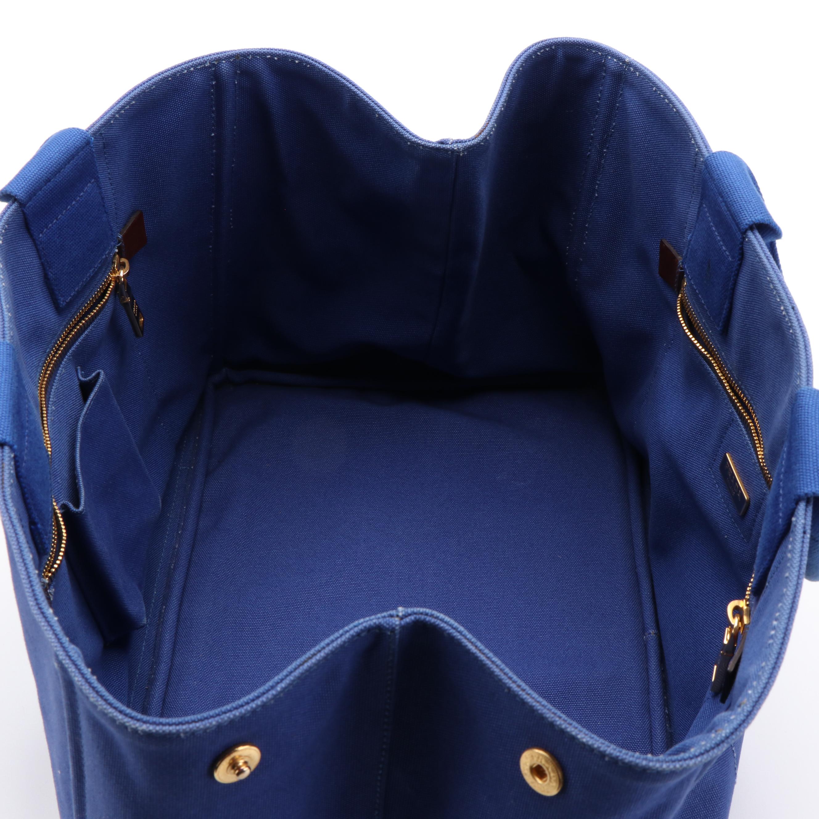 Prada Cobalt Blue Canapa Logo Canvas Tote Bag