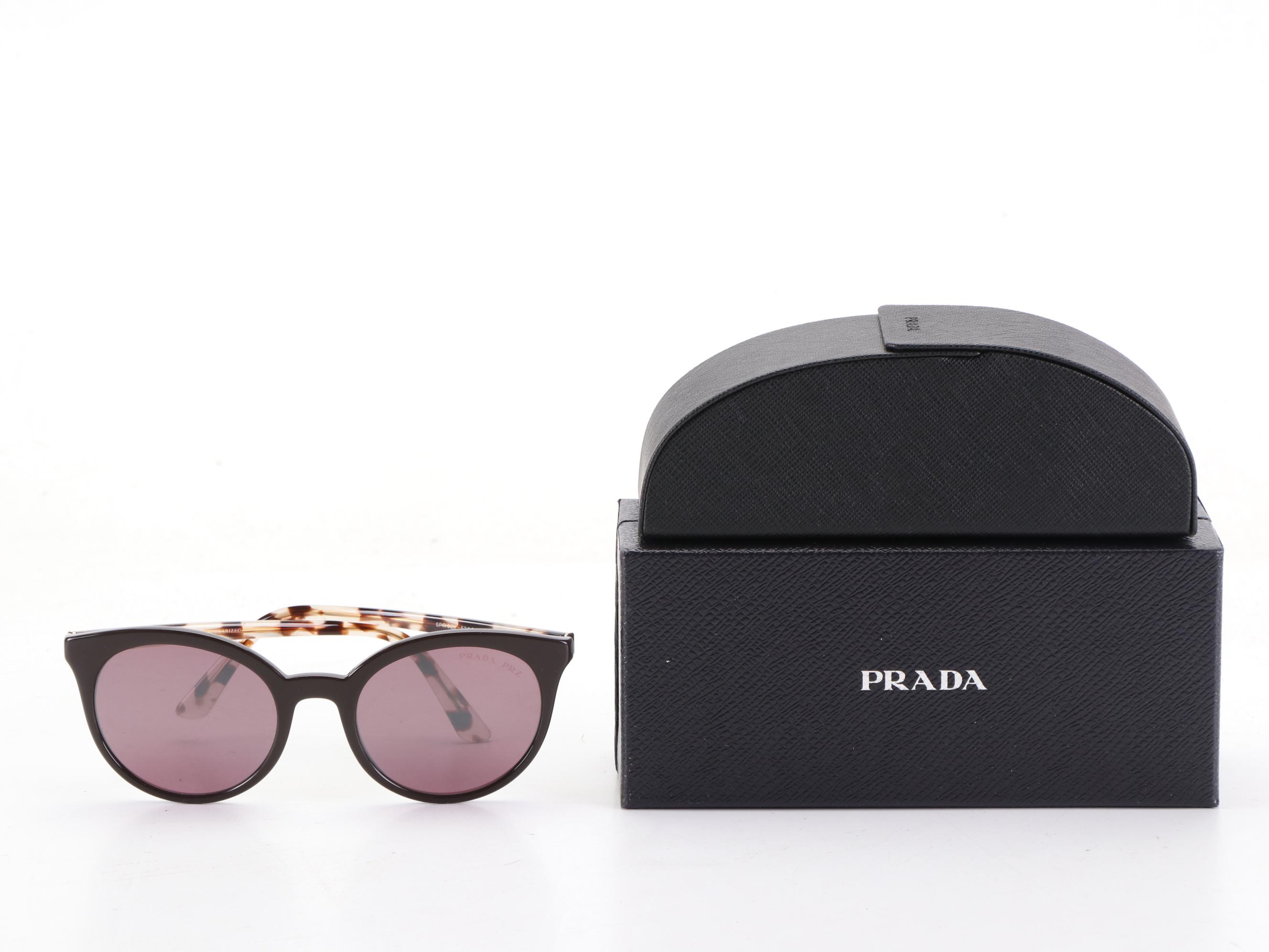 Prada SPR02X Round Polarized Sunglasses with Case and Box