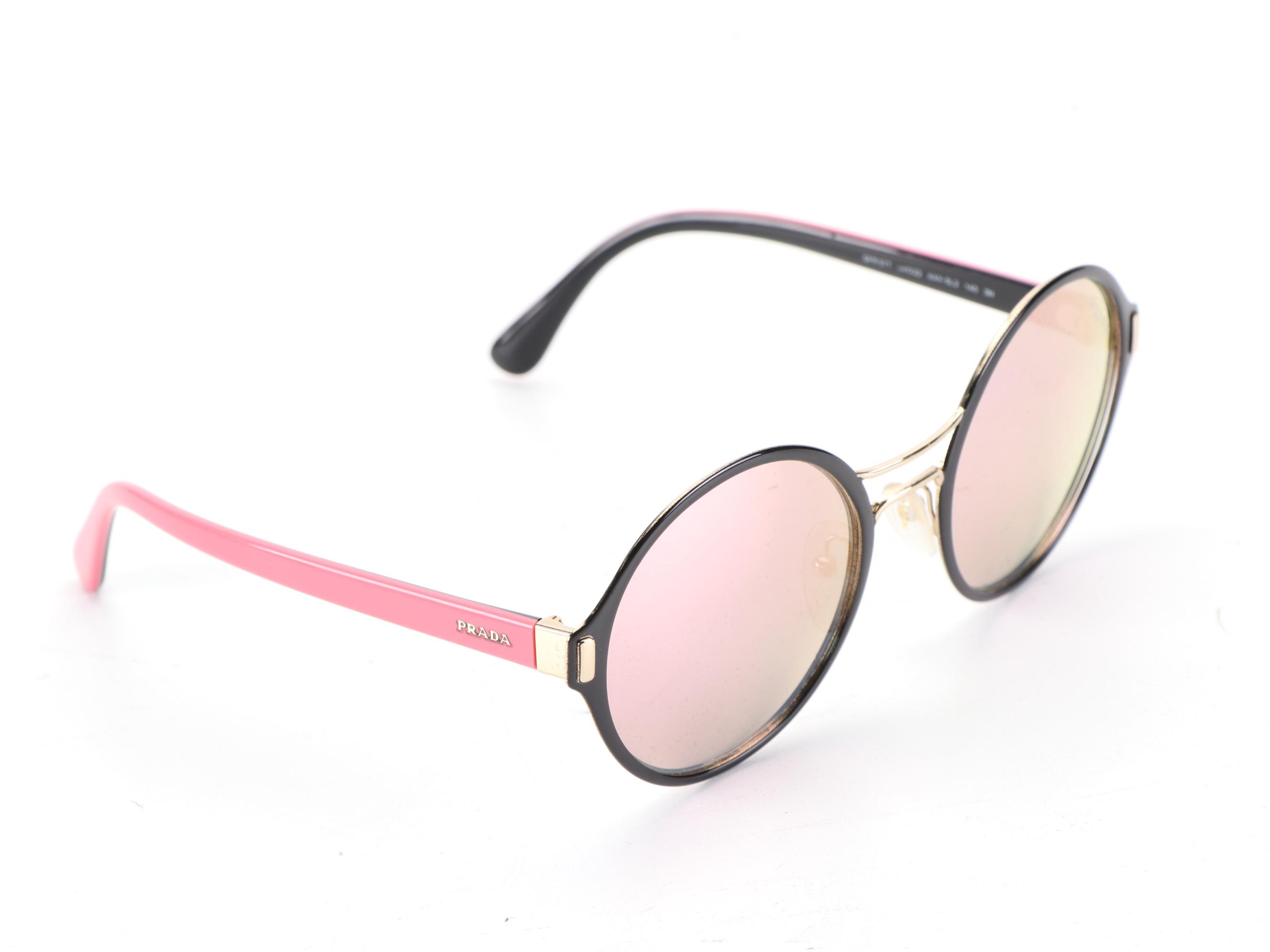 Prada SPR57T Round Sunglasses in Black and Pink with Case and Box