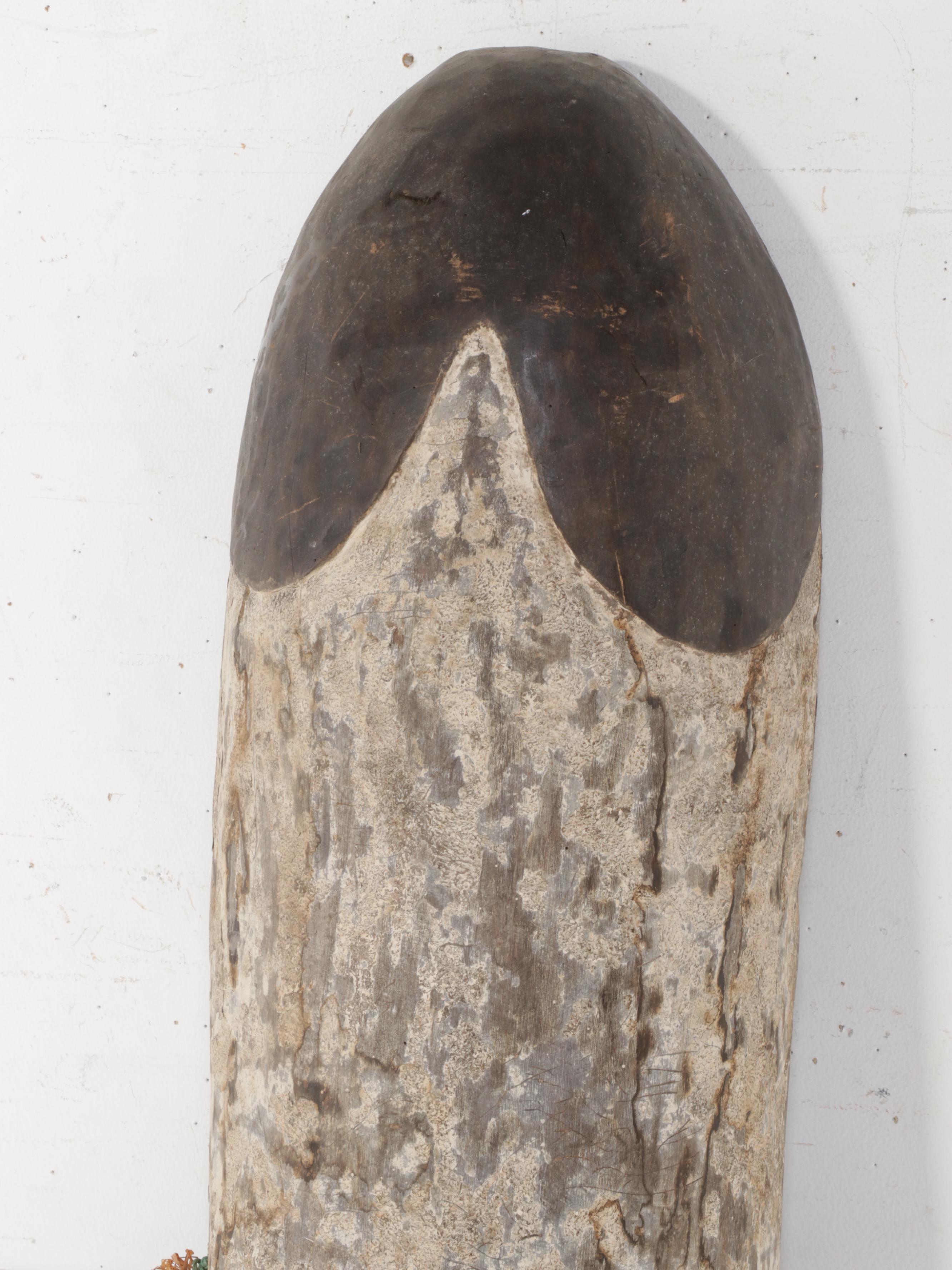 West African Fang Style Carved and Pigmented Mask with Raffia