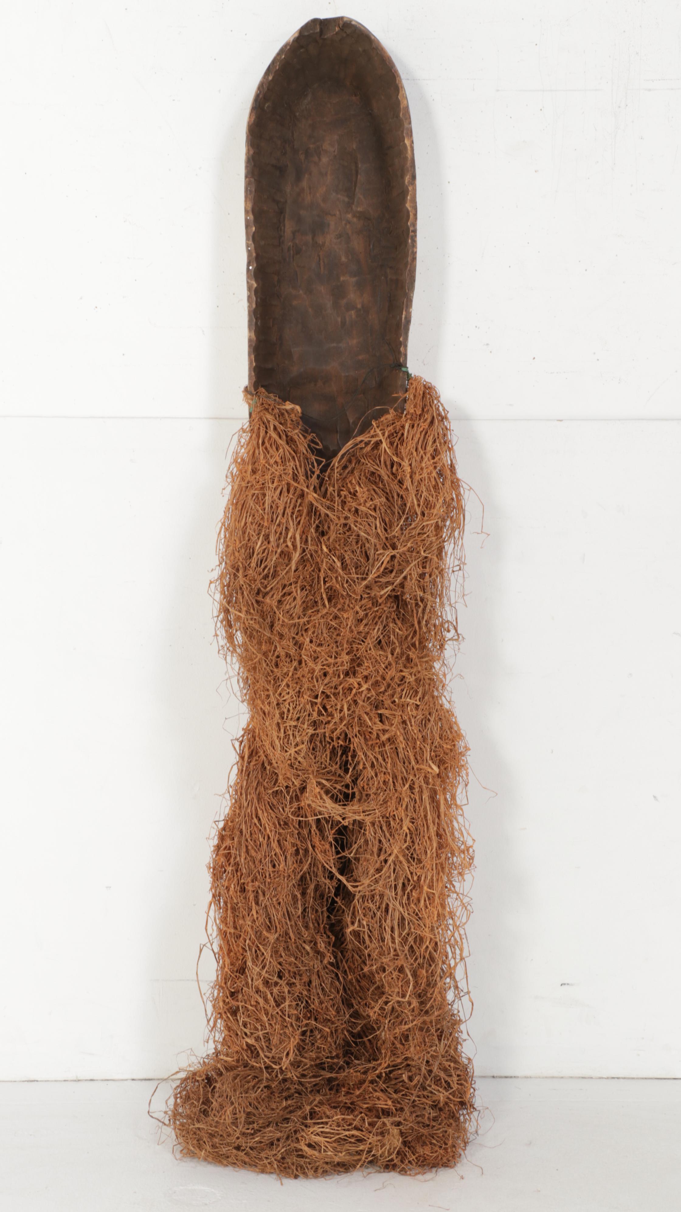 West African Fang Style Carved and Pigmented Mask with Raffia