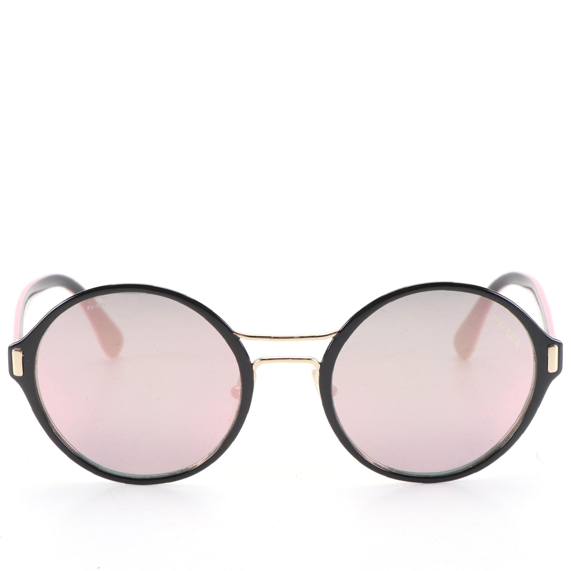 Prada SPR57T Round Sunglasses in Black and Pink with Case and Box