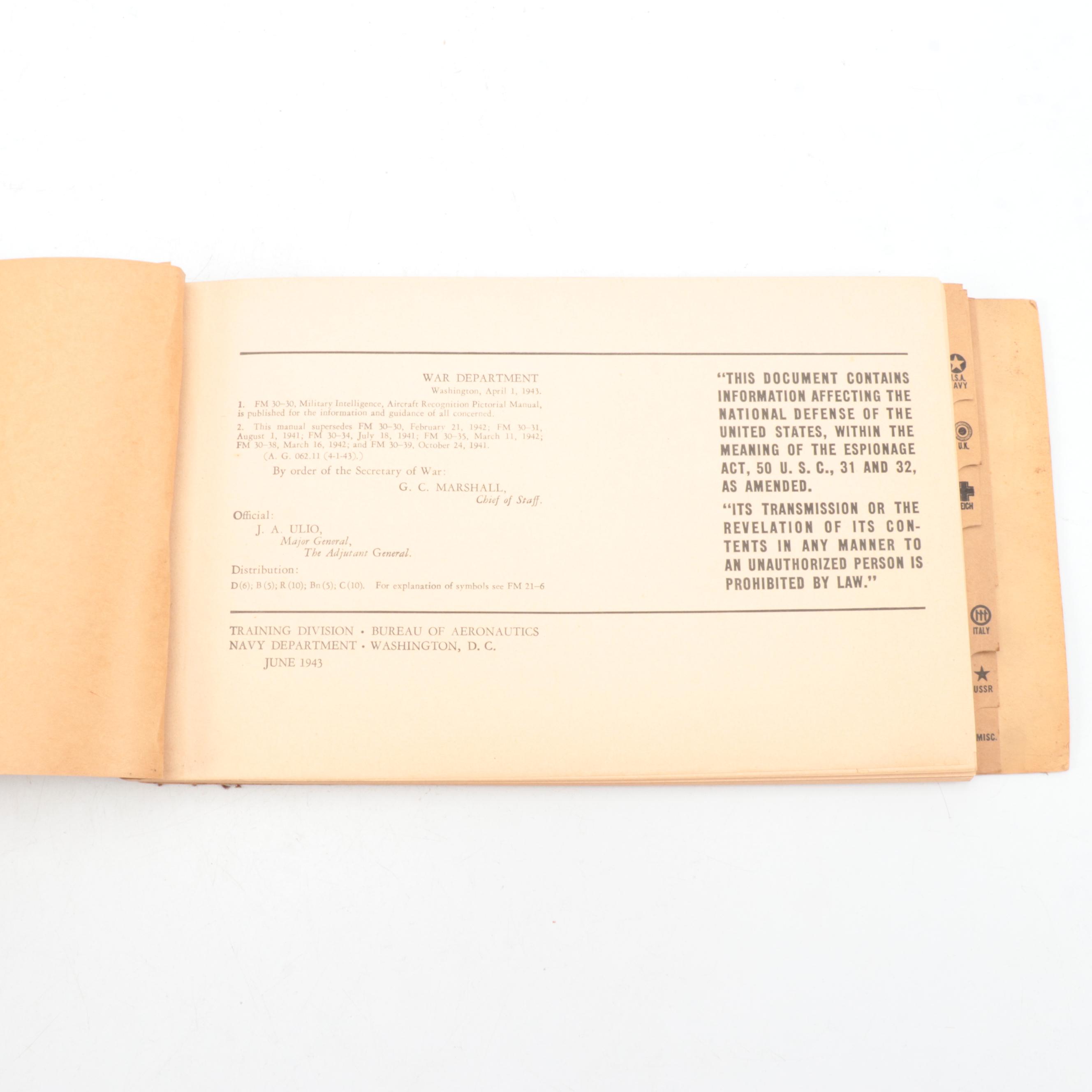 "Recognition Pictorial Manual" Navy Department Bureau of Aeronautics, June 1943