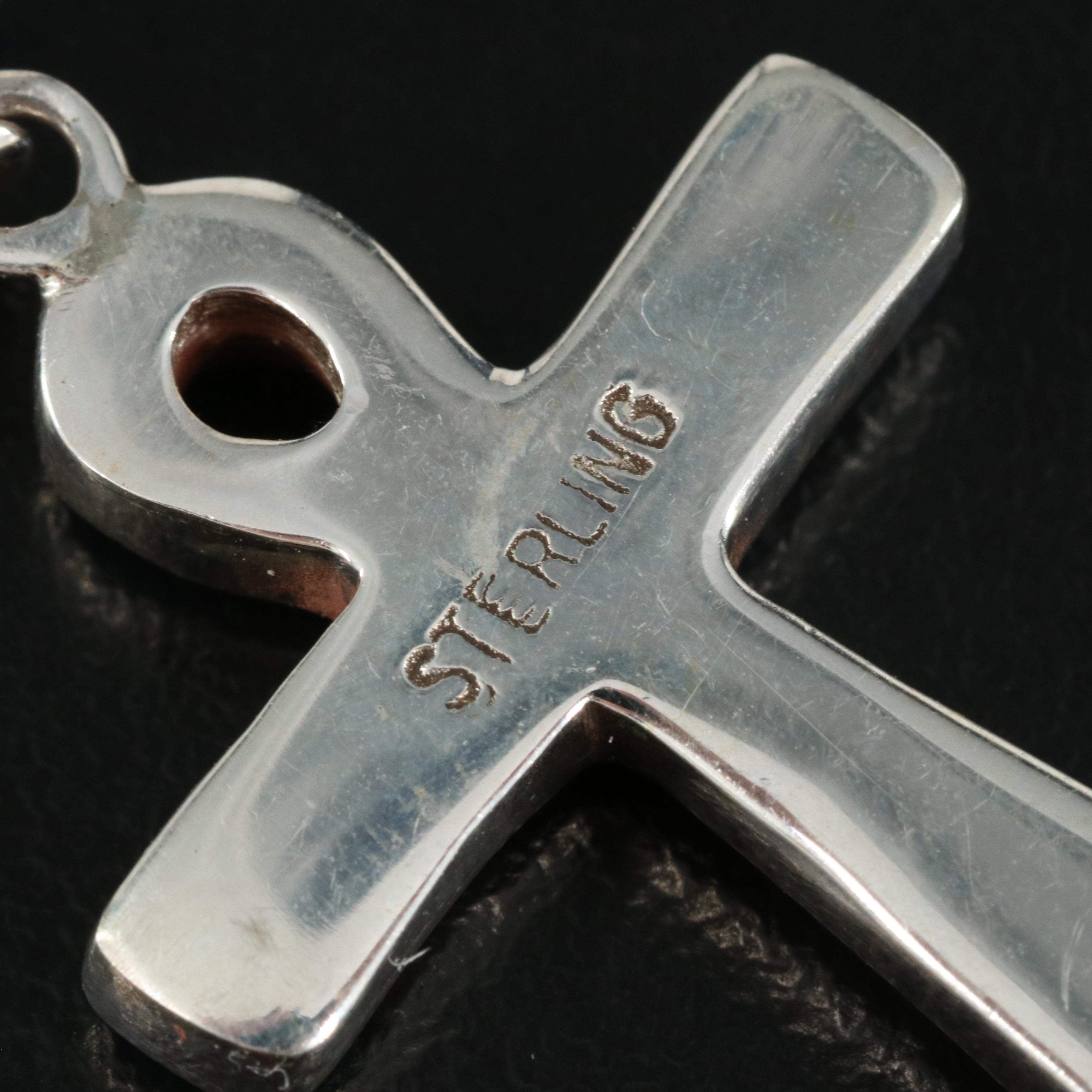 Sterling Inlay Ankh Earrings Including Turquoise and Mother of Pearl