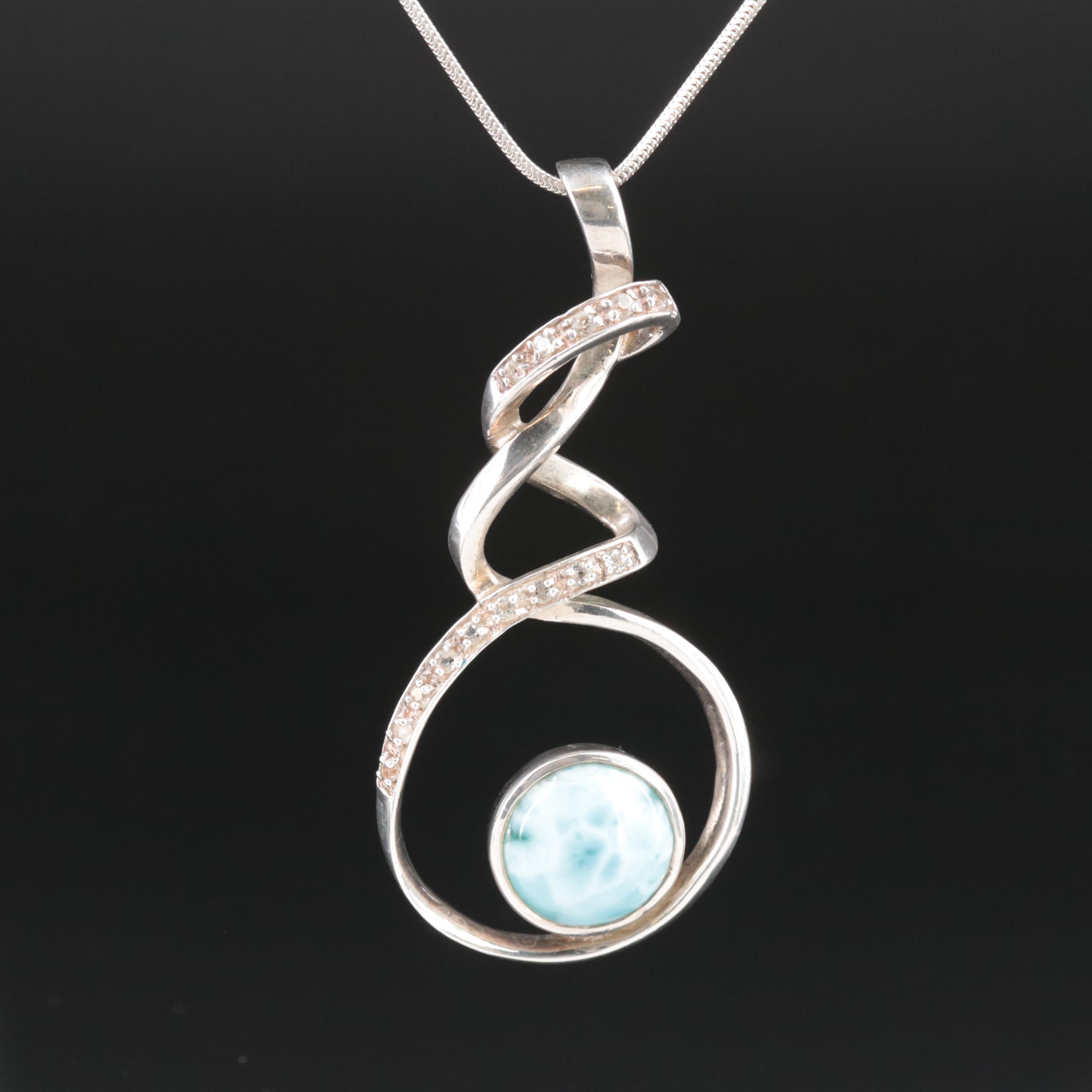 Sterling Larimar and White Topaz Pendant Necklace