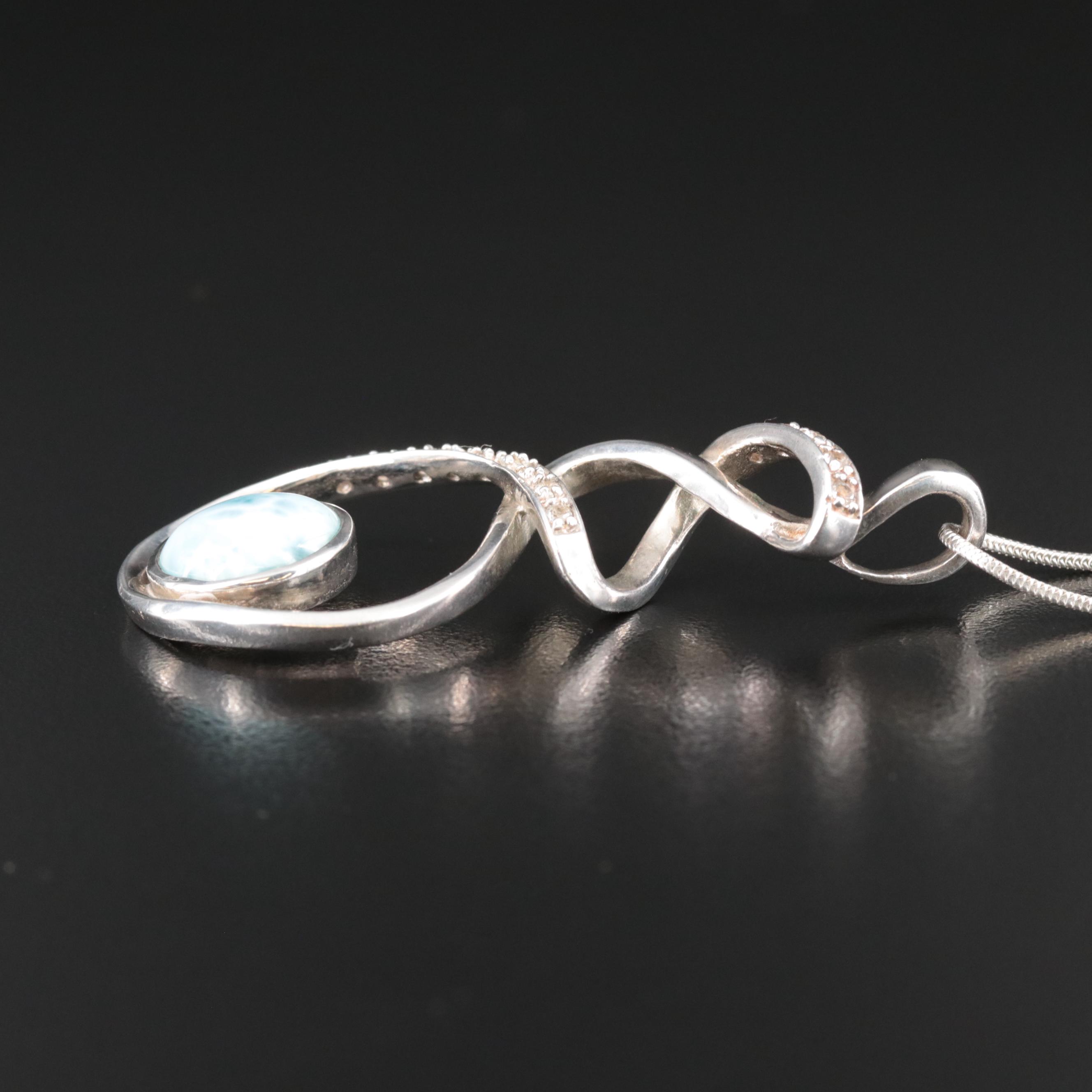 Sterling Larimar and White Topaz Pendant Necklace