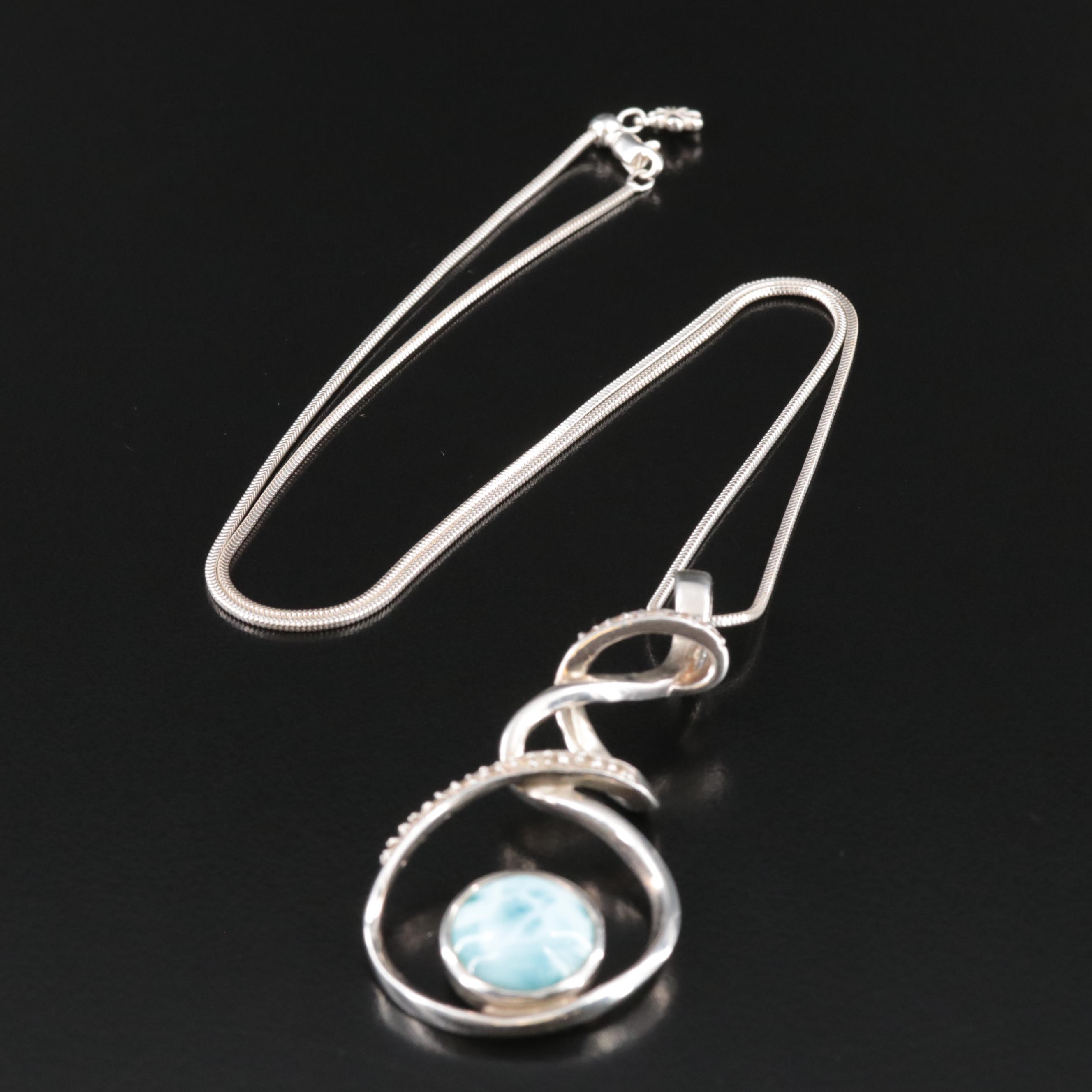 Sterling Larimar and White Topaz Pendant Necklace