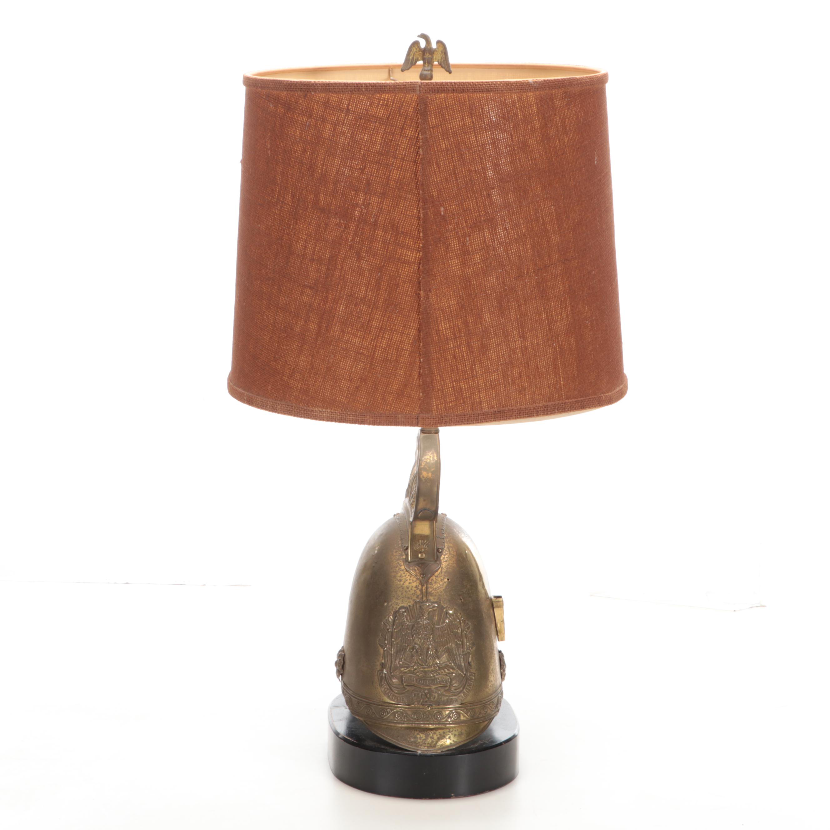 French Brass Military Helmet Table Lamp