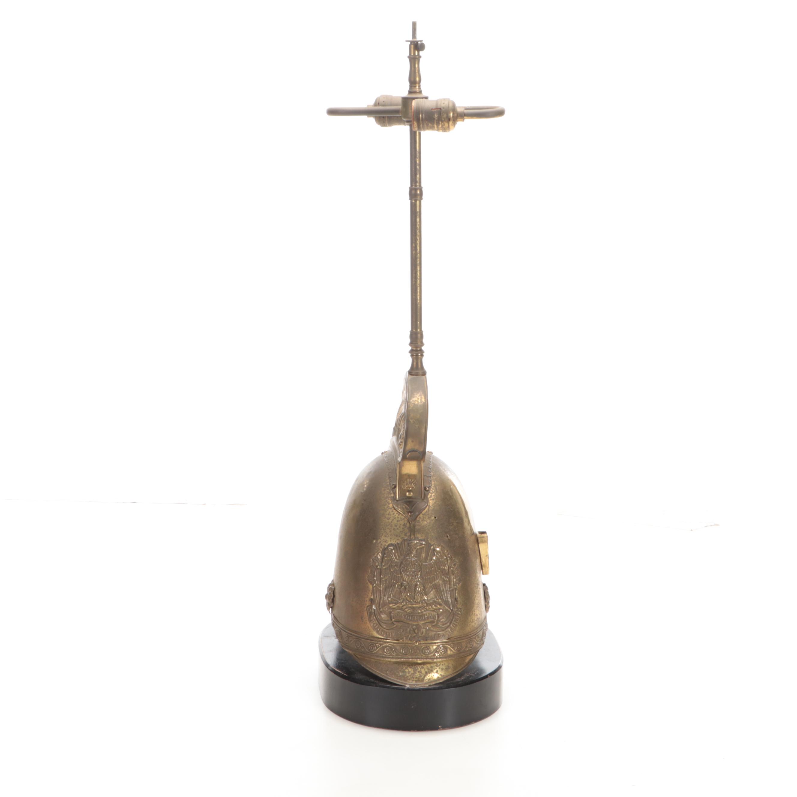 French Brass Military Helmet Table Lamp