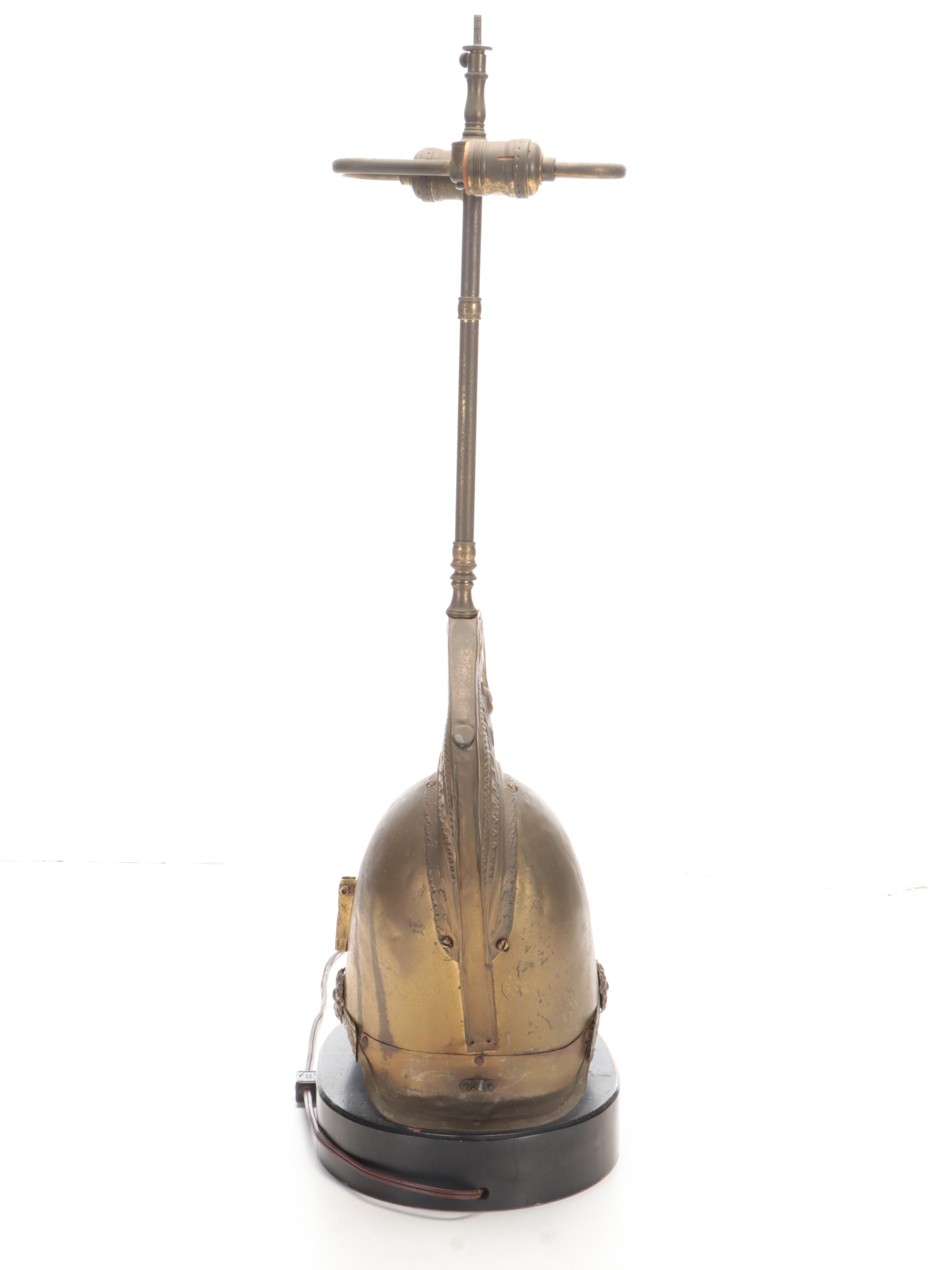 French Brass Military Helmet Table Lamp