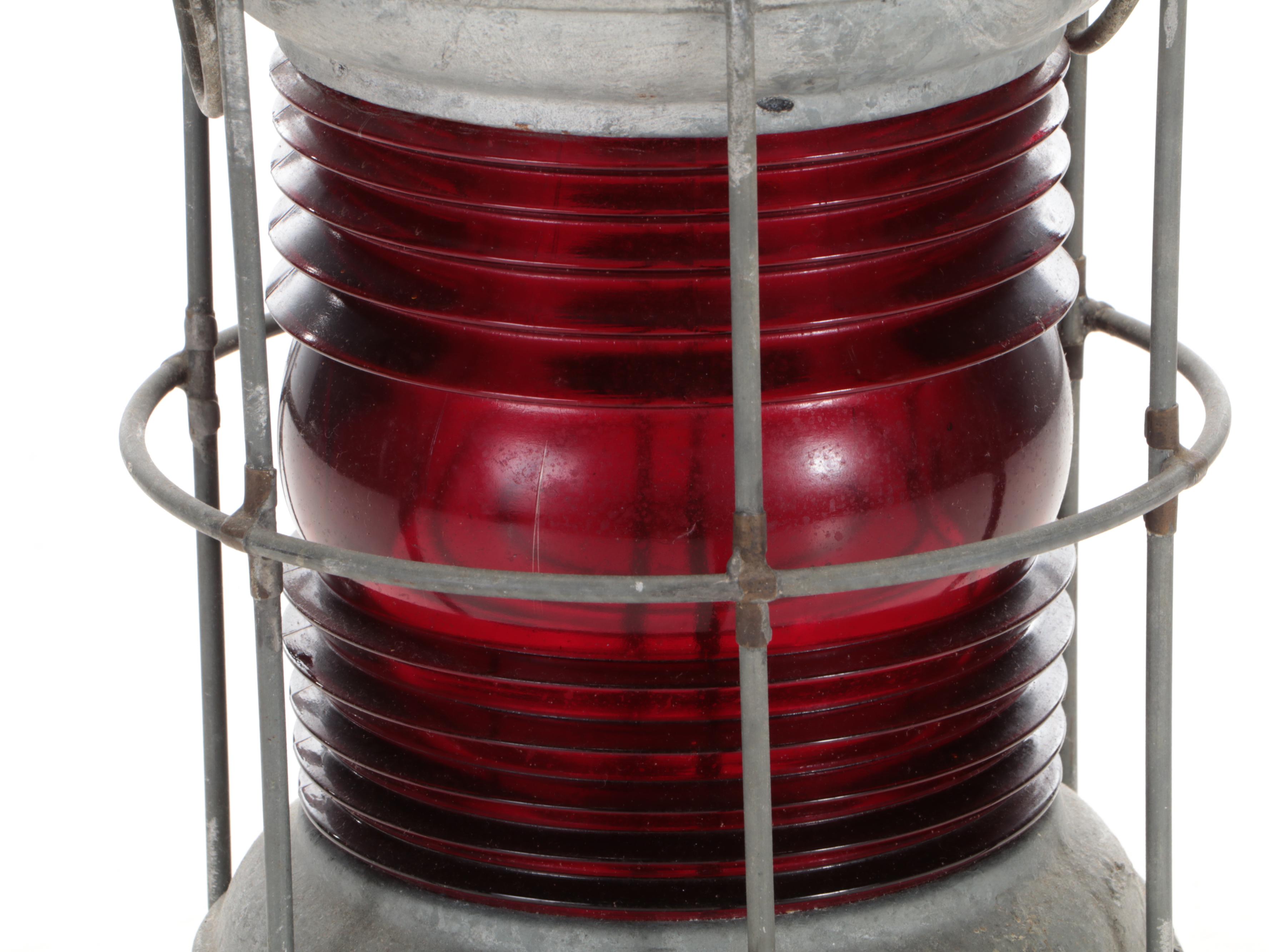 Perko Red Glass and Metal Converted Lantern Table Lamp, 20th Century