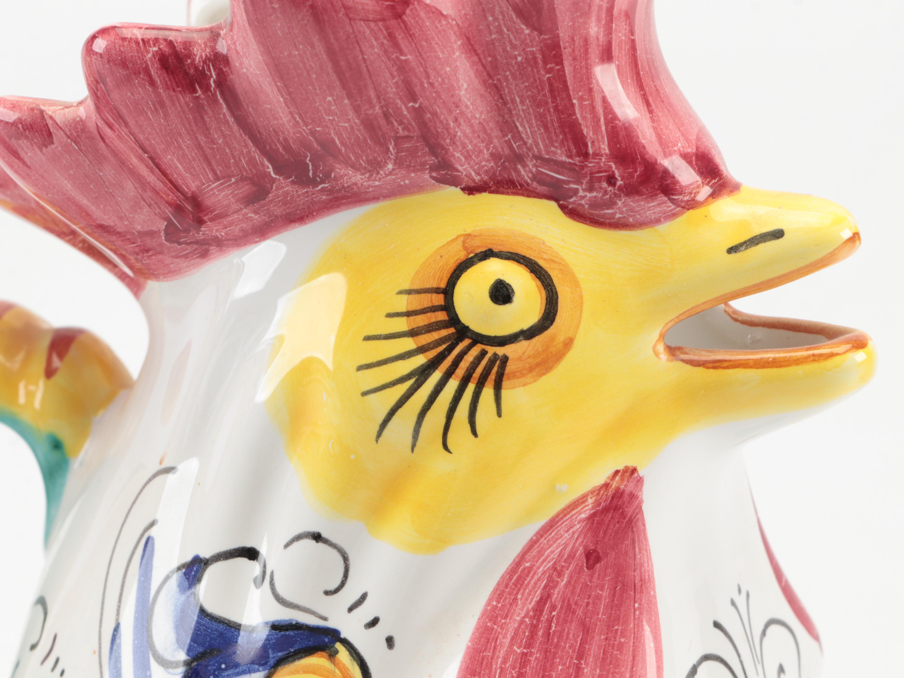 Deruta Italian Hand-Painted Ceramic Rooster Pitchers | EBTH