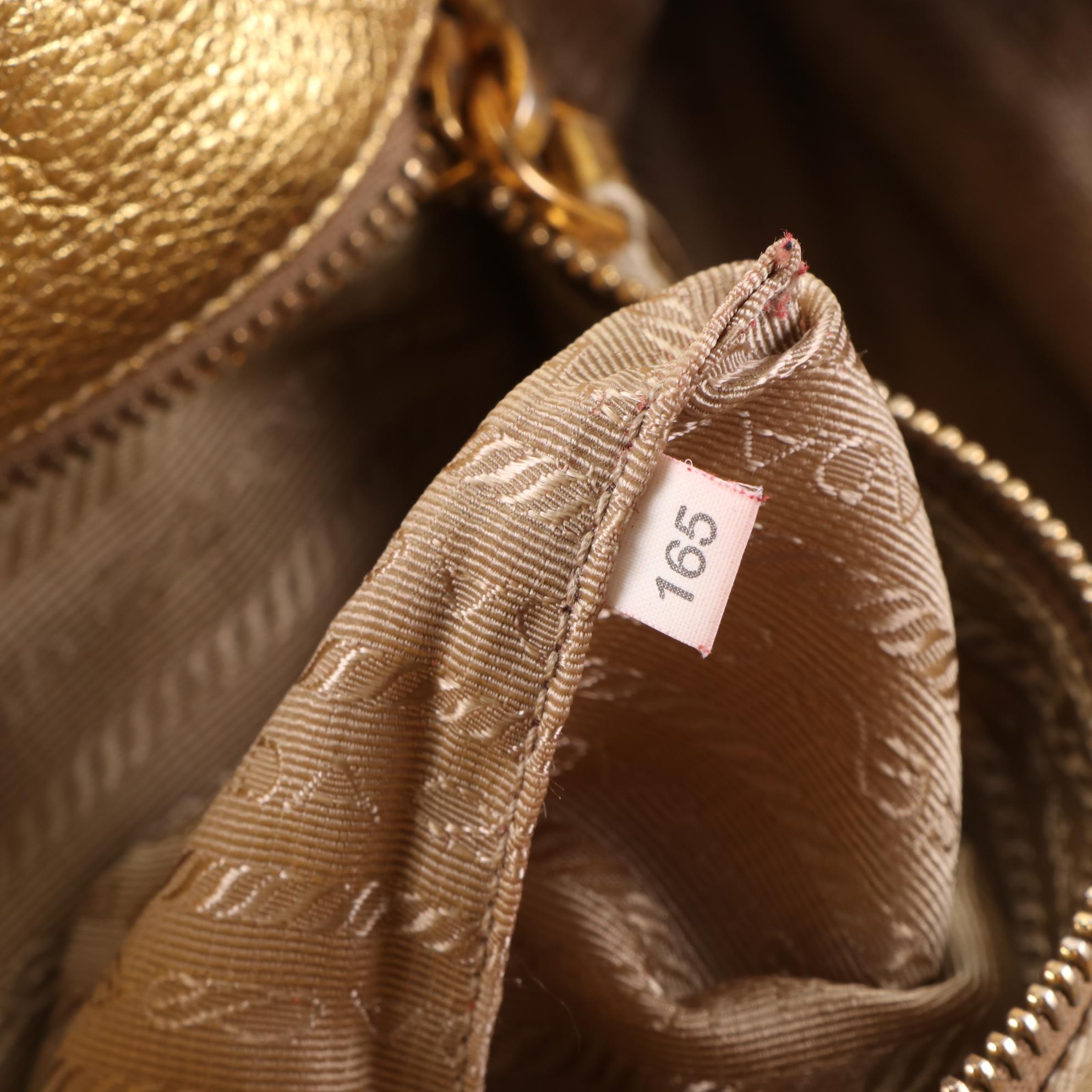 Prada Logo Shoulder Tote in Canvas with Webbing and Gold Leather Trim