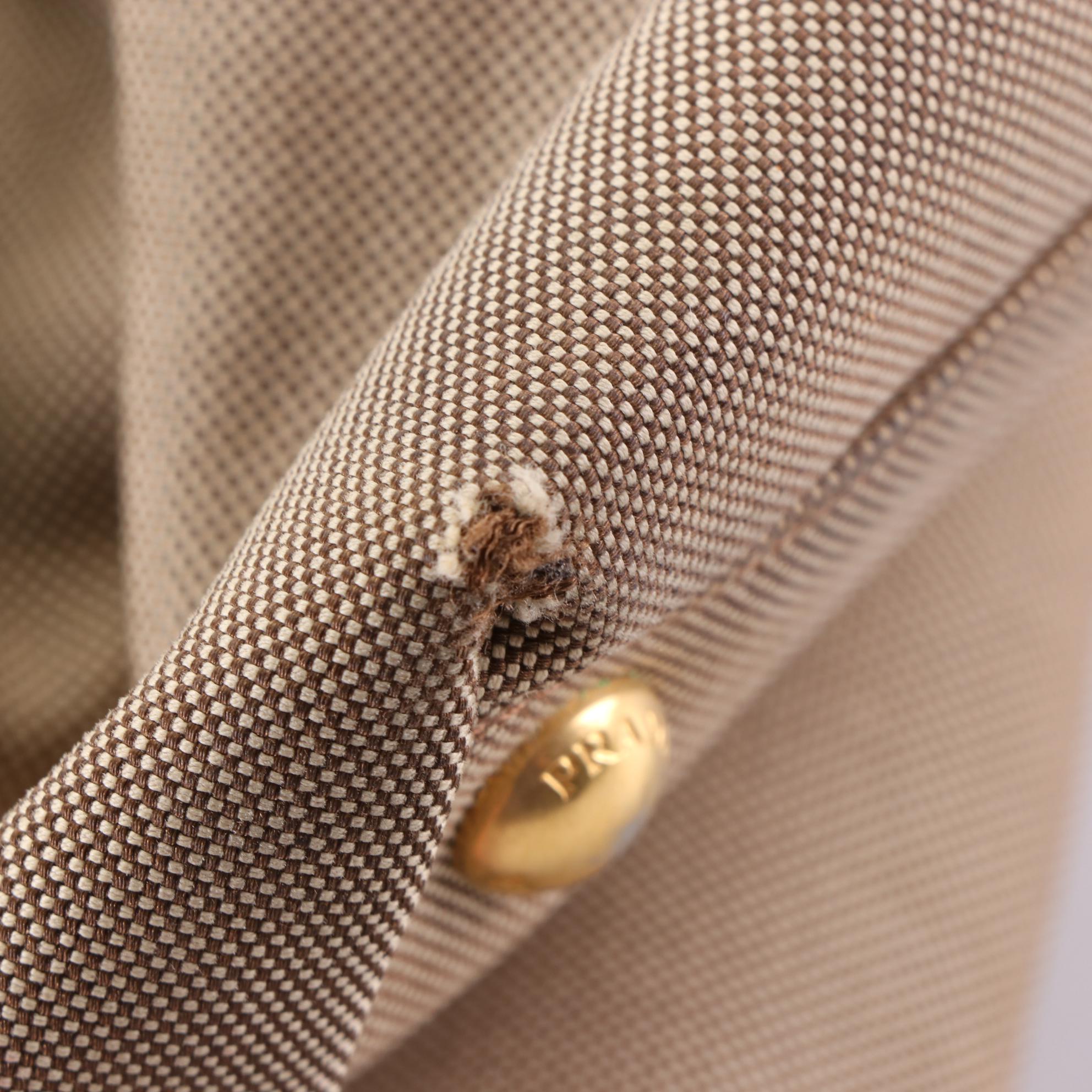 Prada Logo Shoulder Tote in Canvas with Webbing and Gold Leather Trim