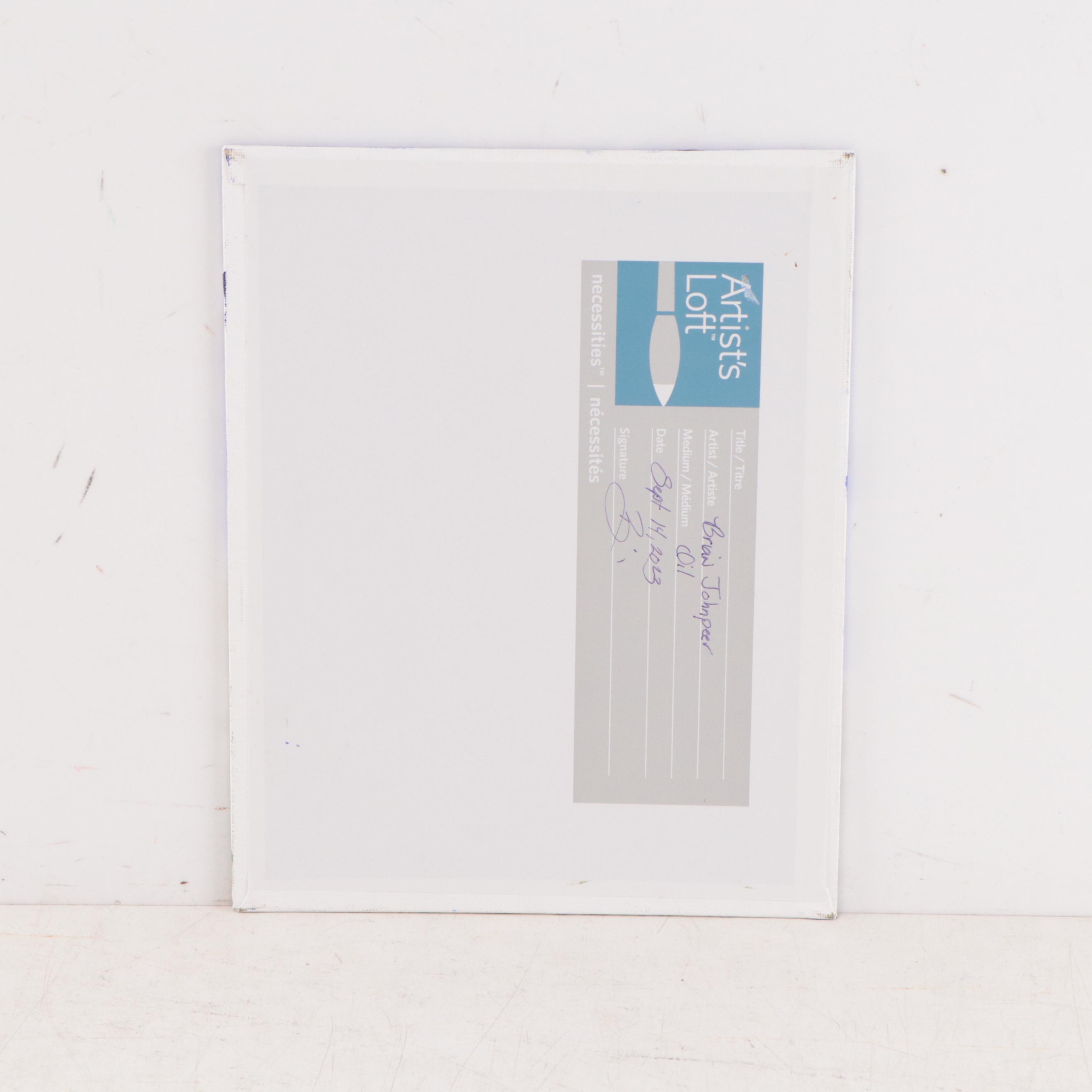 Brian Johnpeer Surreal Oil Painting on Board with Alien Blowing Bubbles