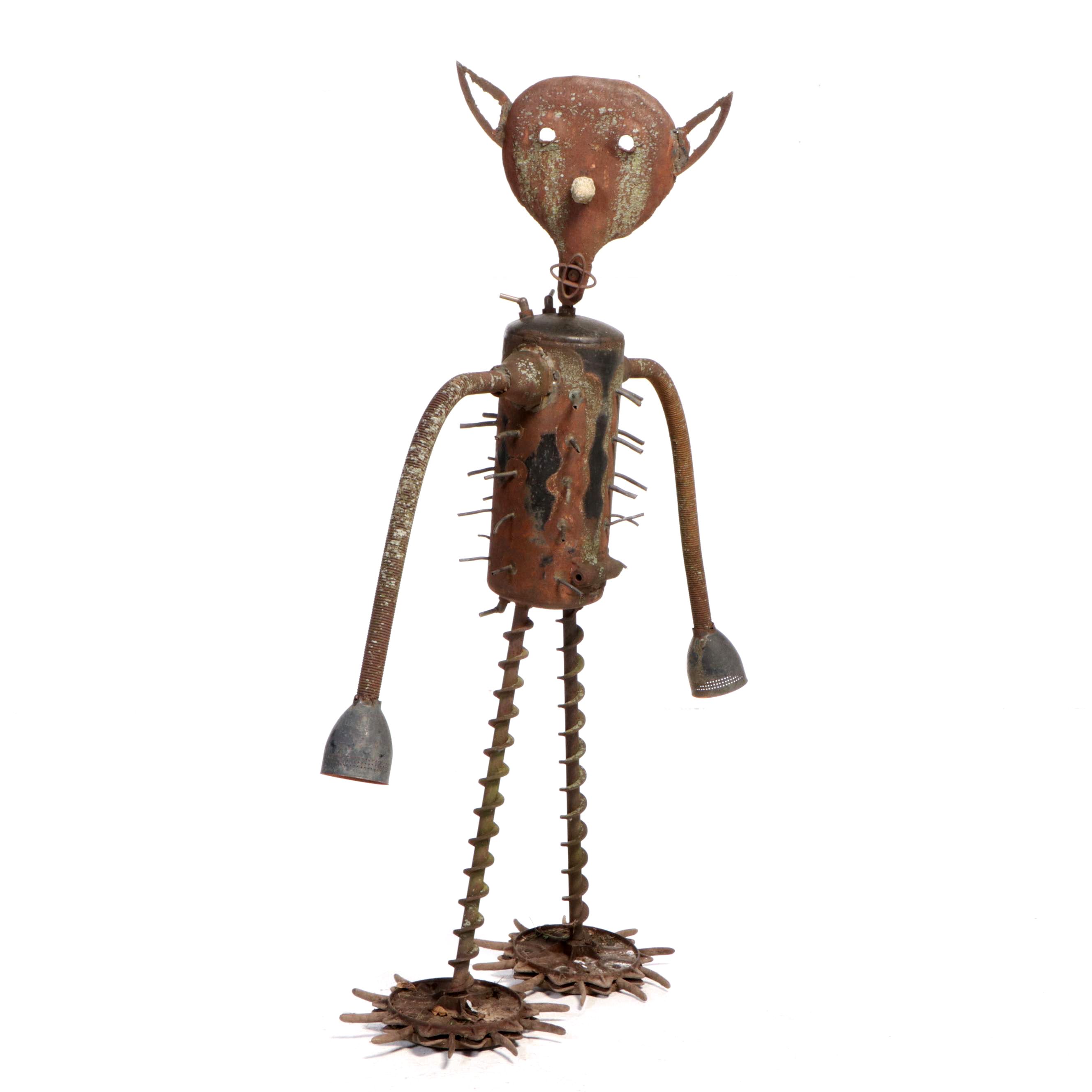 Found-Object Folk Art Metal Sculpture of a Figure