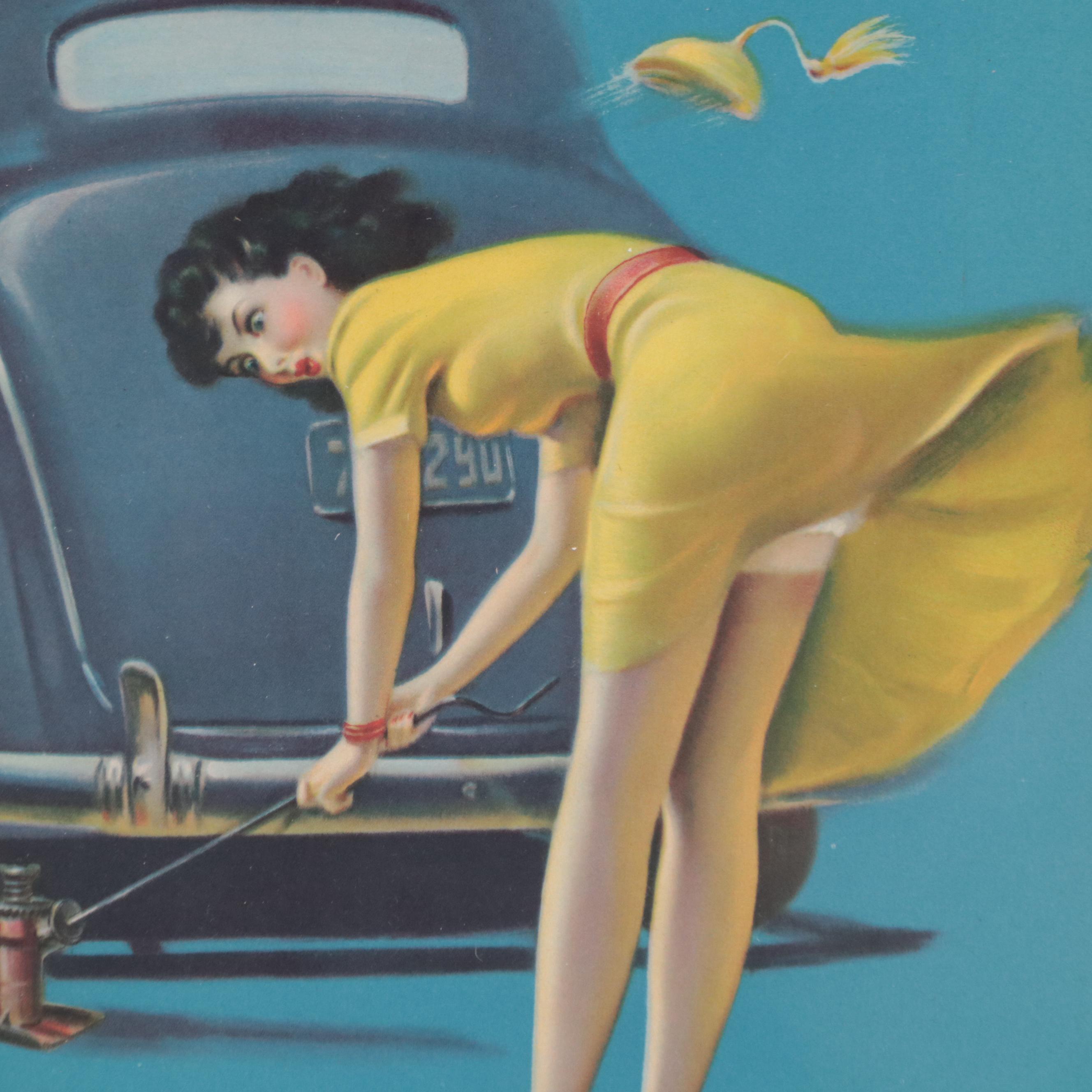 Pin-Up Offset Lithograph After Art Frahm "Double Trouble"