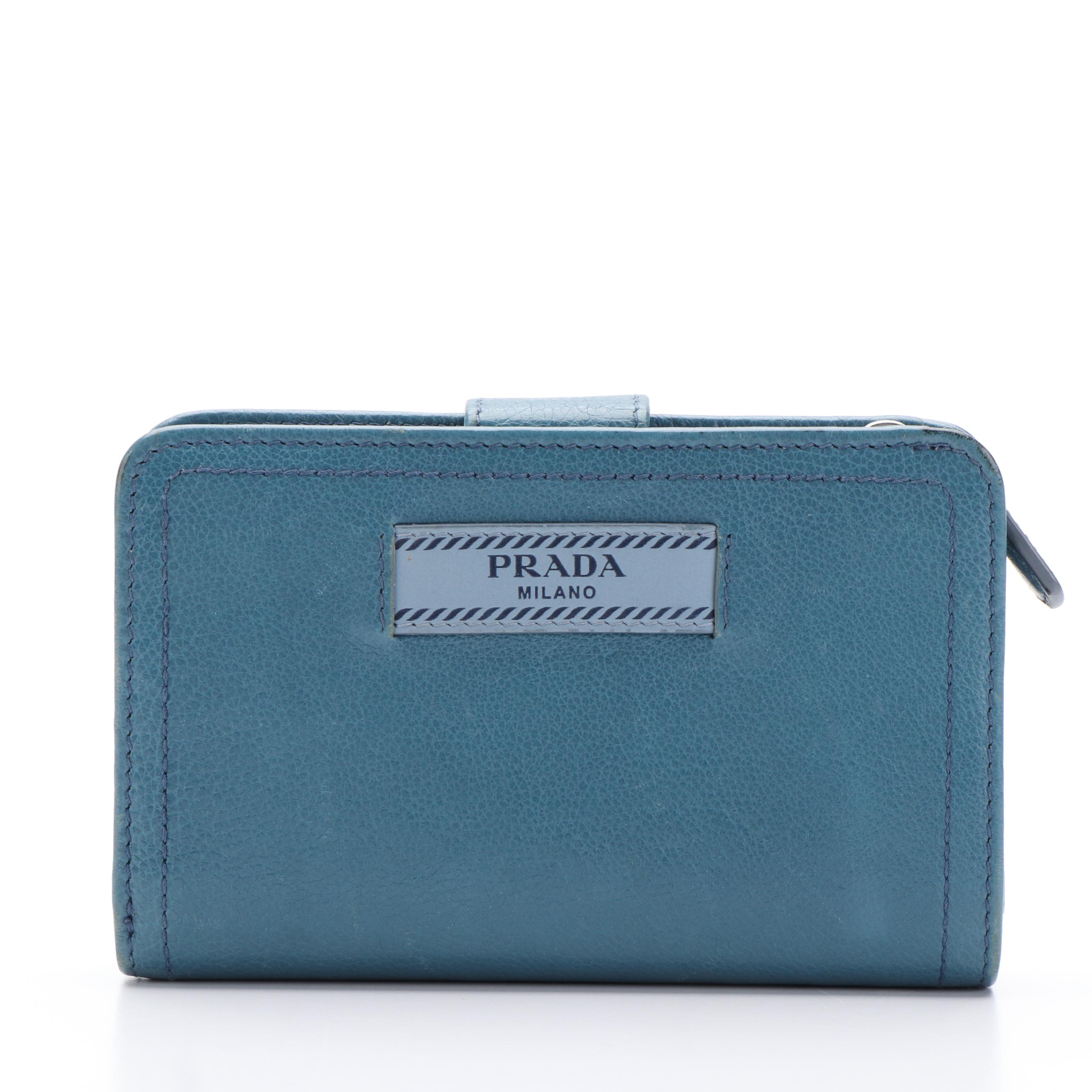 Prada French Wallet in Blue Leather