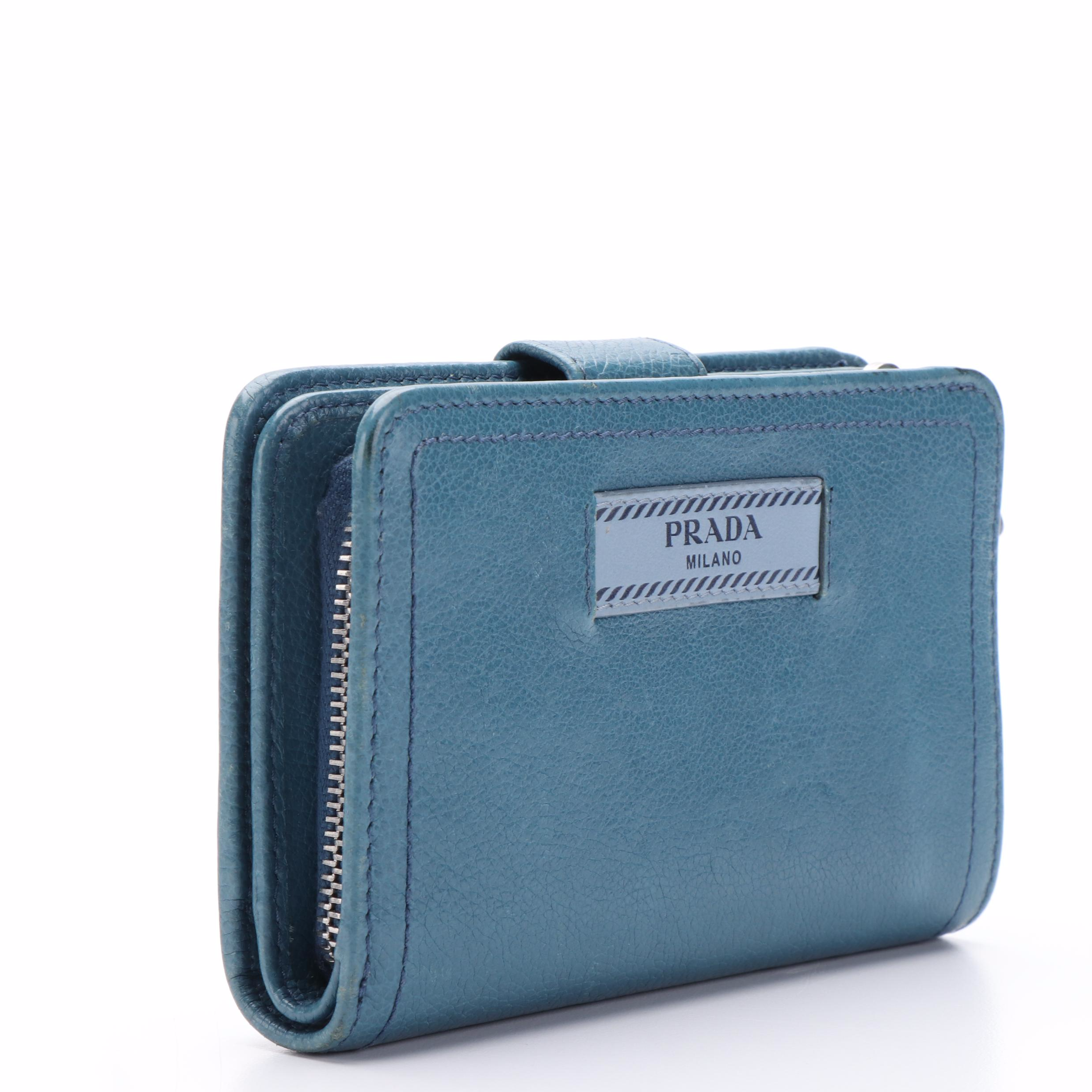 Prada French Wallet in Blue Leather